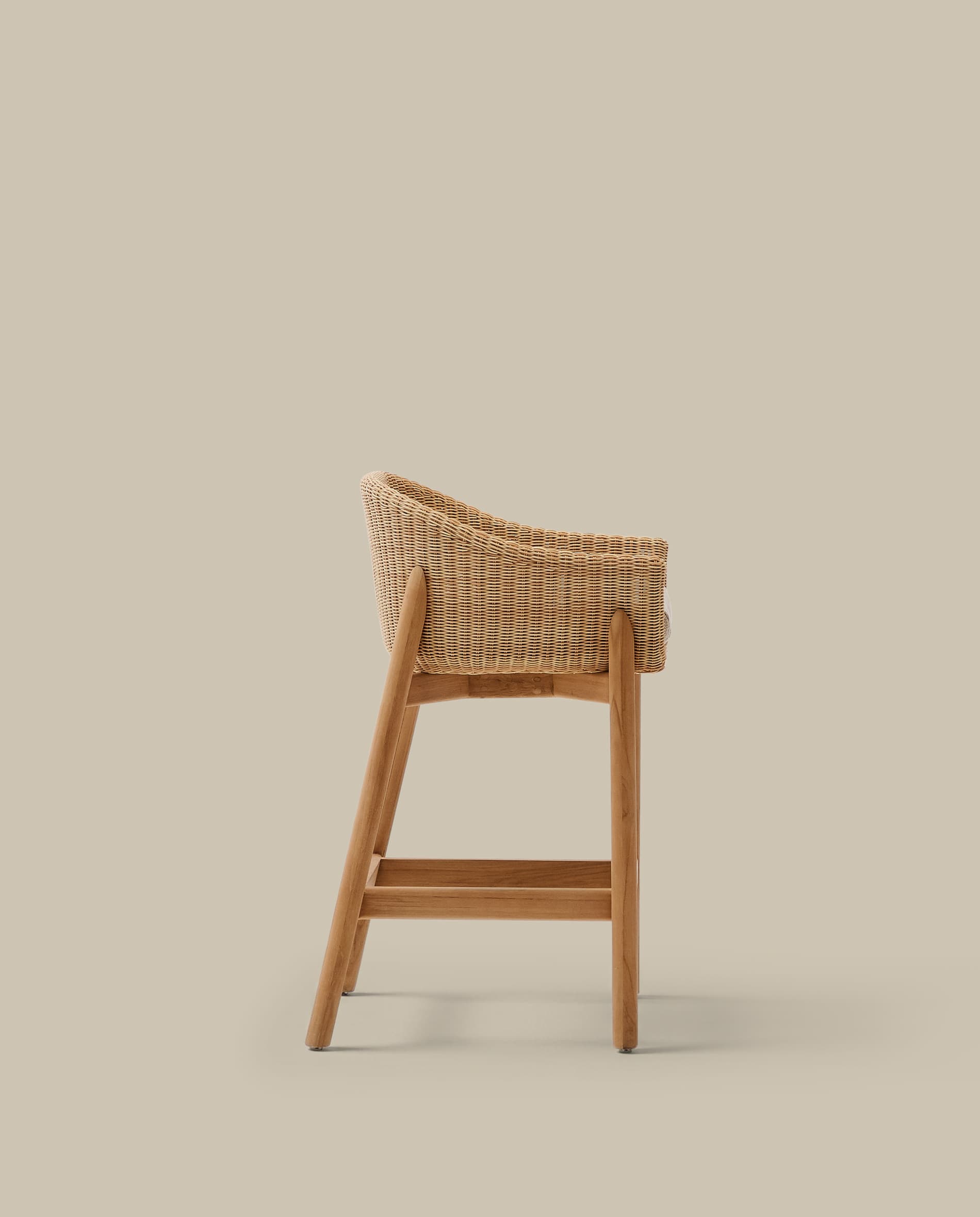 Galea stool in FSC 100% solid teak wood and synthetic rattan 65cm