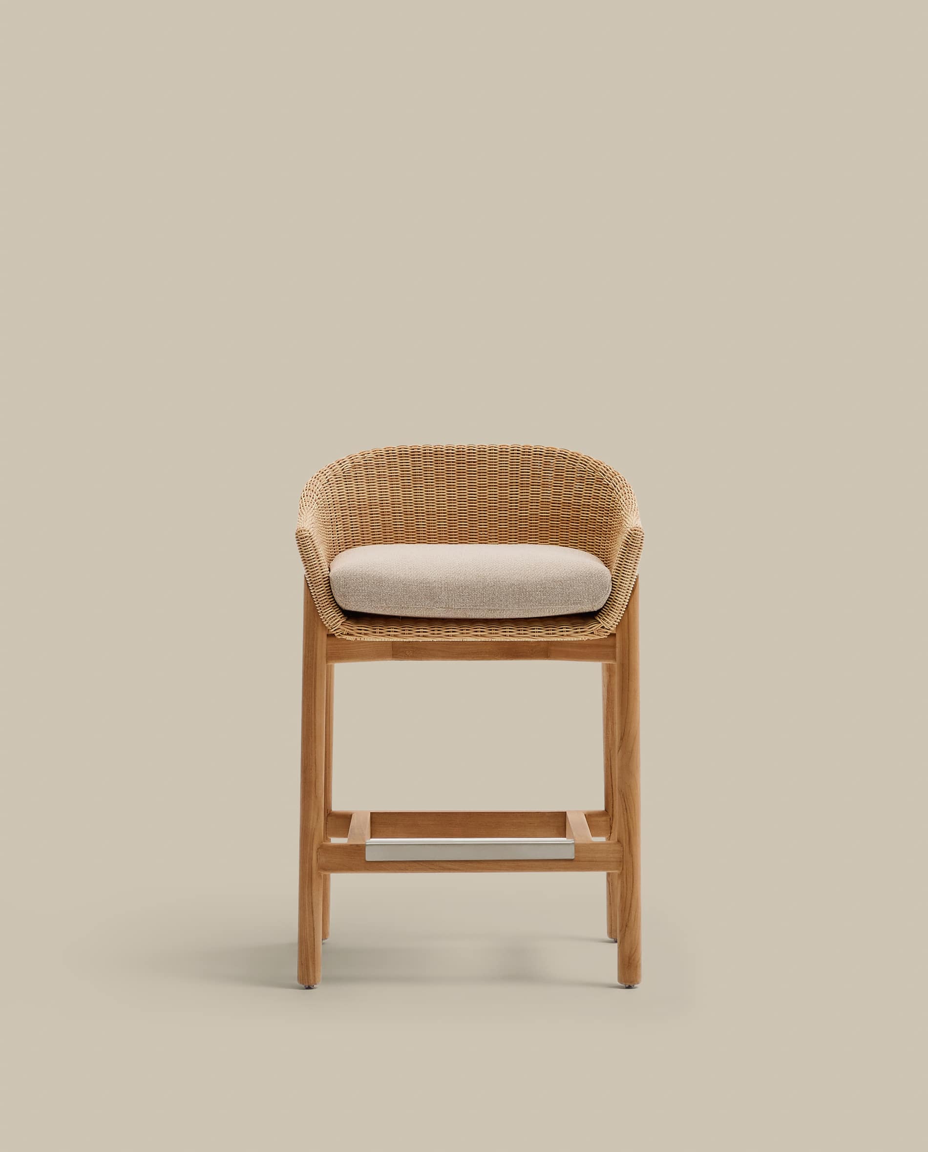 Galea stool in FSC 100% solid teak wood and synthetic rattan 65cm