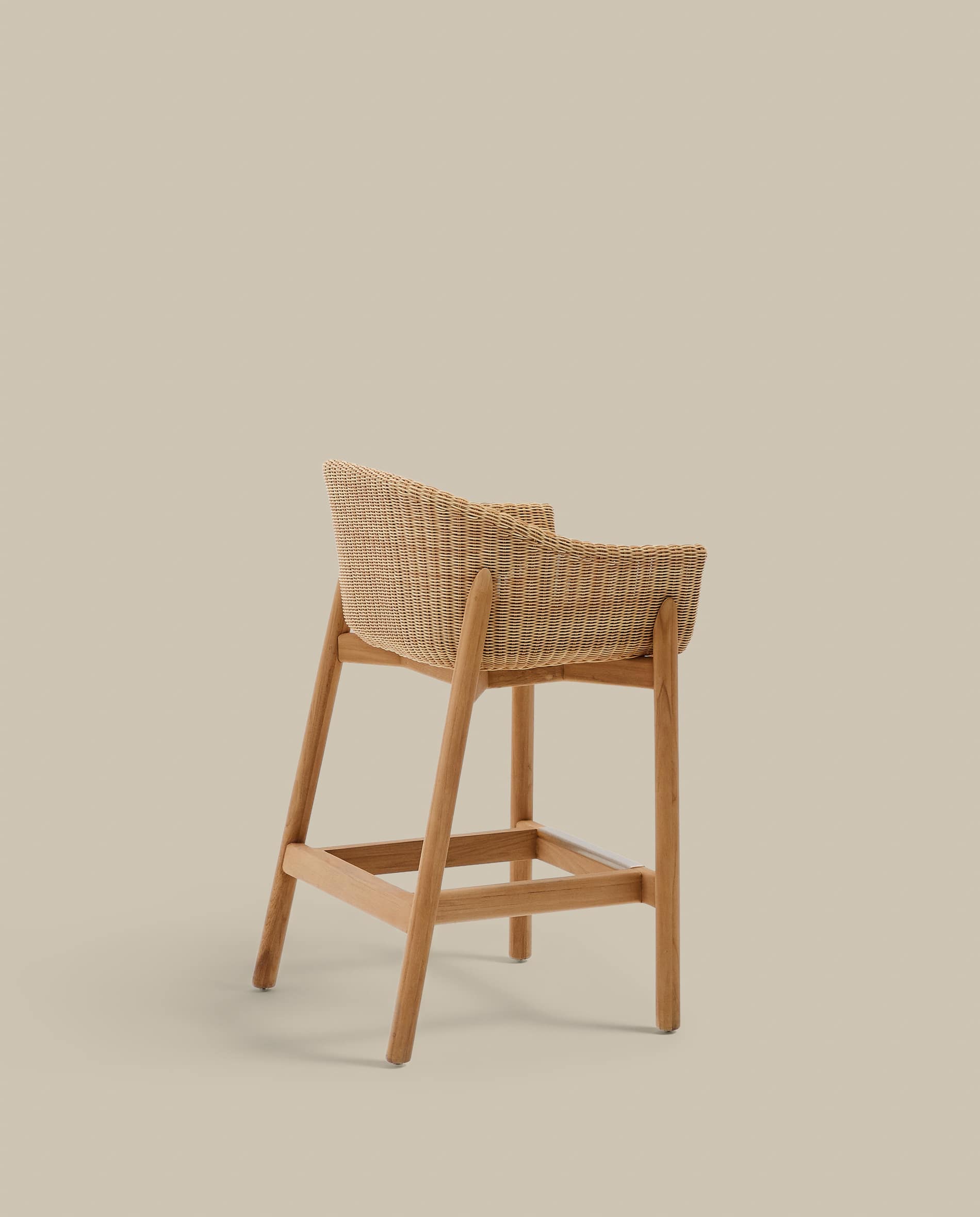 Galea stool in FSC 100% solid teak wood and synthetic rattan 75cm