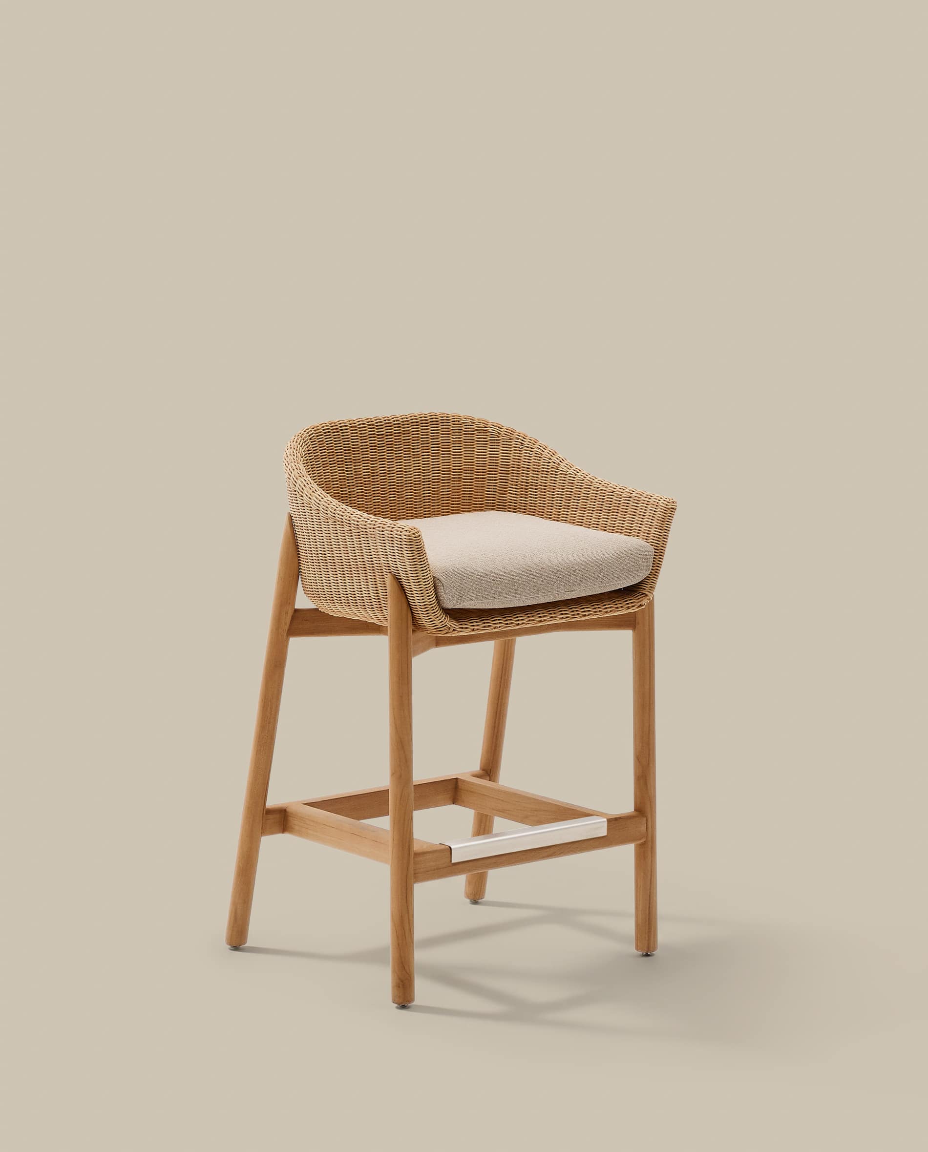 Galea stool in FSC 100% solid teak wood and synthetic rattan 75cm