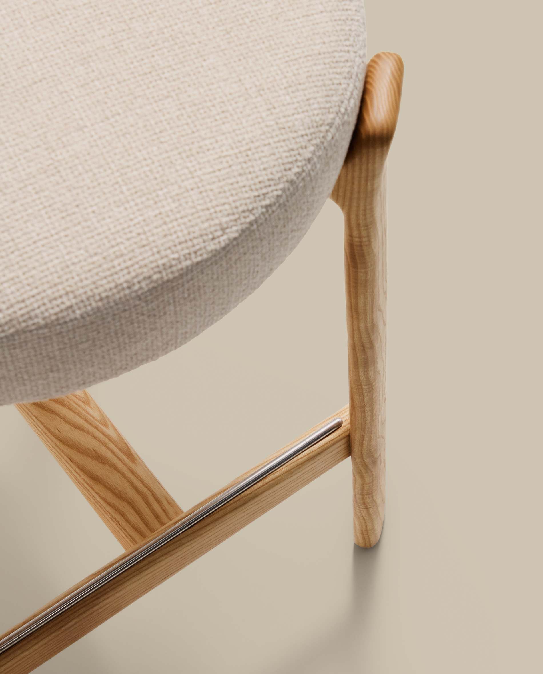 Granite stool in beige chenille and solid ash wood with natural tone finish FSC 100% 65cm