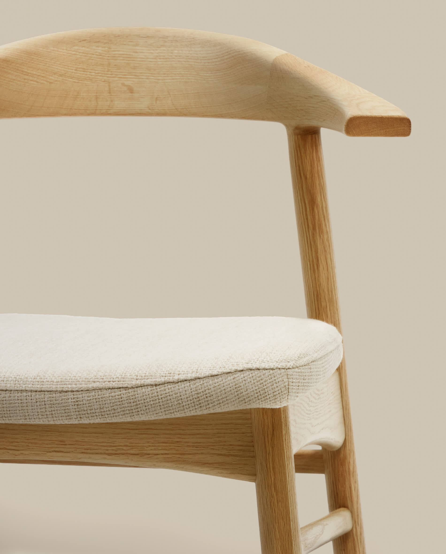 Timons chair removable cover in beige chenille solid oak wood natural finish FSC Mix Credit