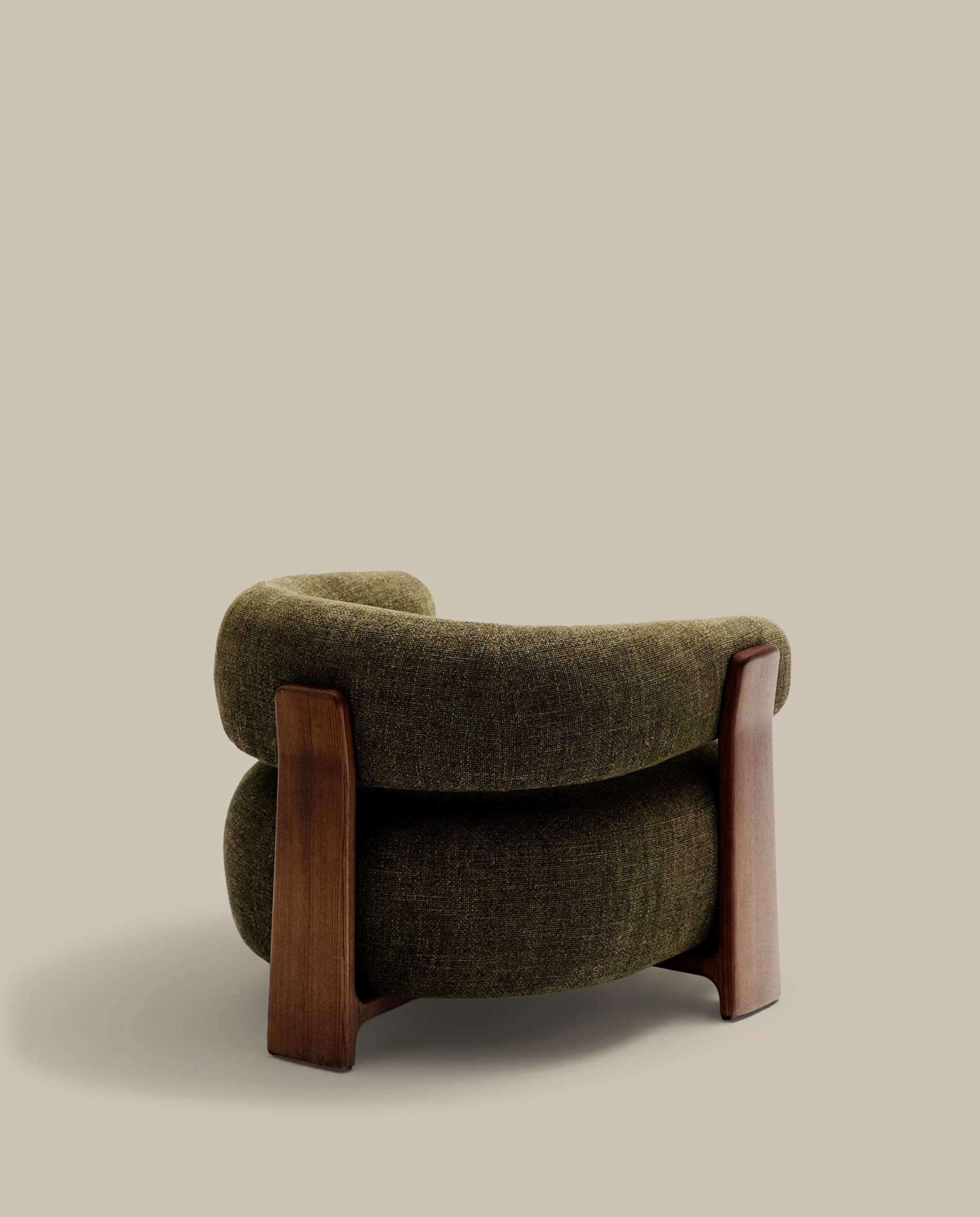 Granite green chenille armchair with solid ash wood legs in a walnut finish FSC 100%