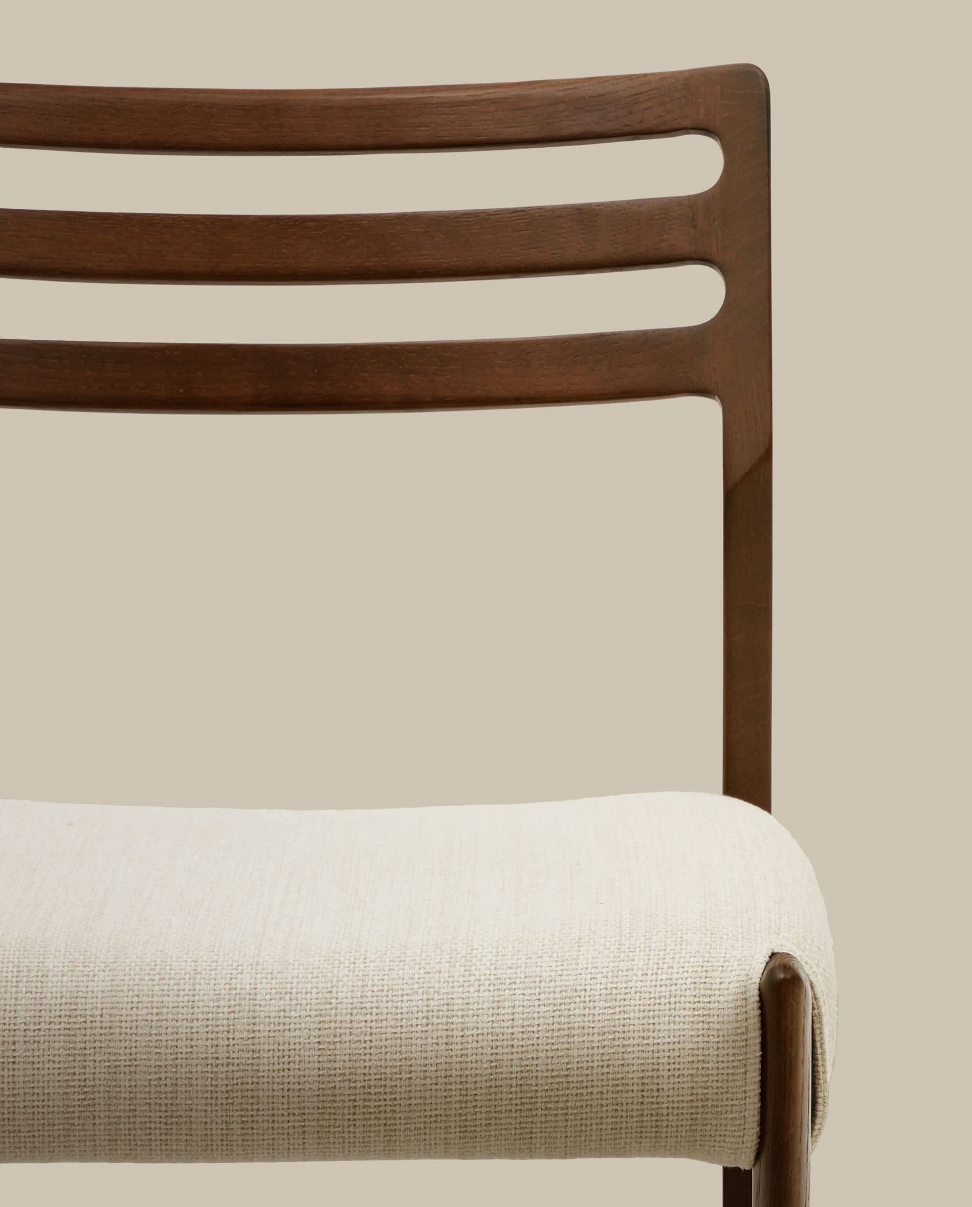 Cudia chair removable cover in beige chenille solid oak wood walnut finish FSC Mix Credit