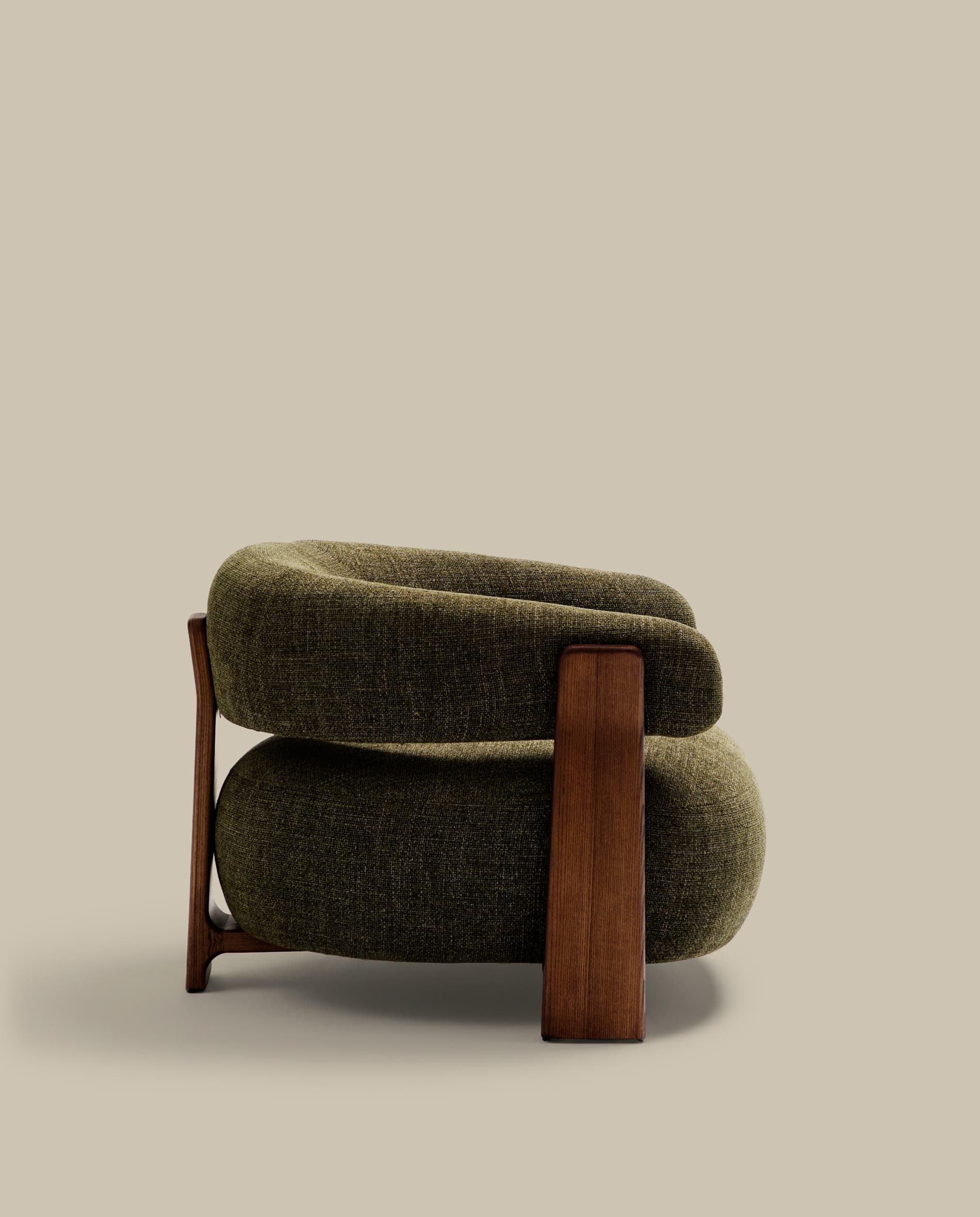 Granite green chenille armchair with solid ash wood legs in a walnut finish FSC 100%