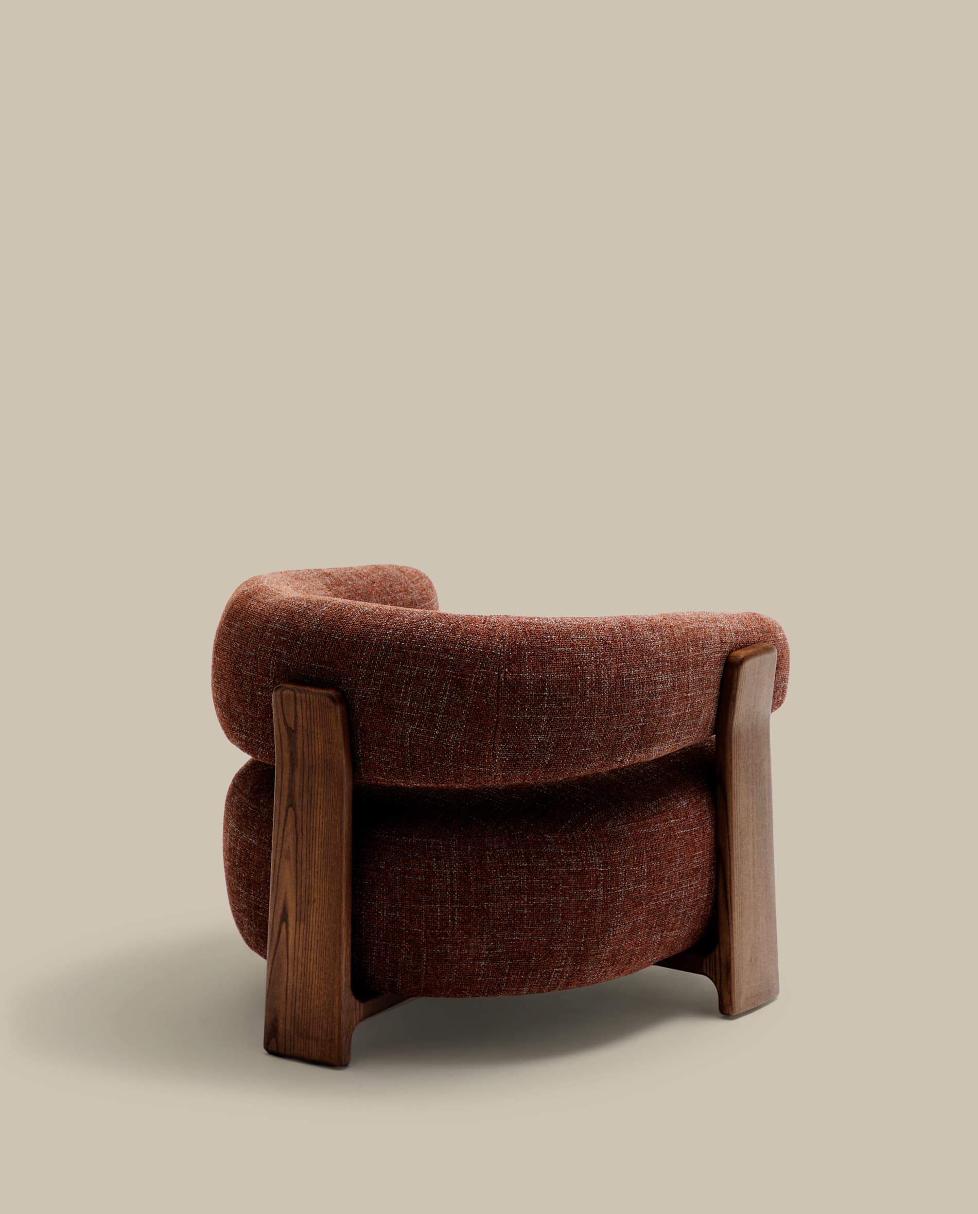 Granite brown chenille armchair with solid ash wood legs in a walnut finish FSC 100%