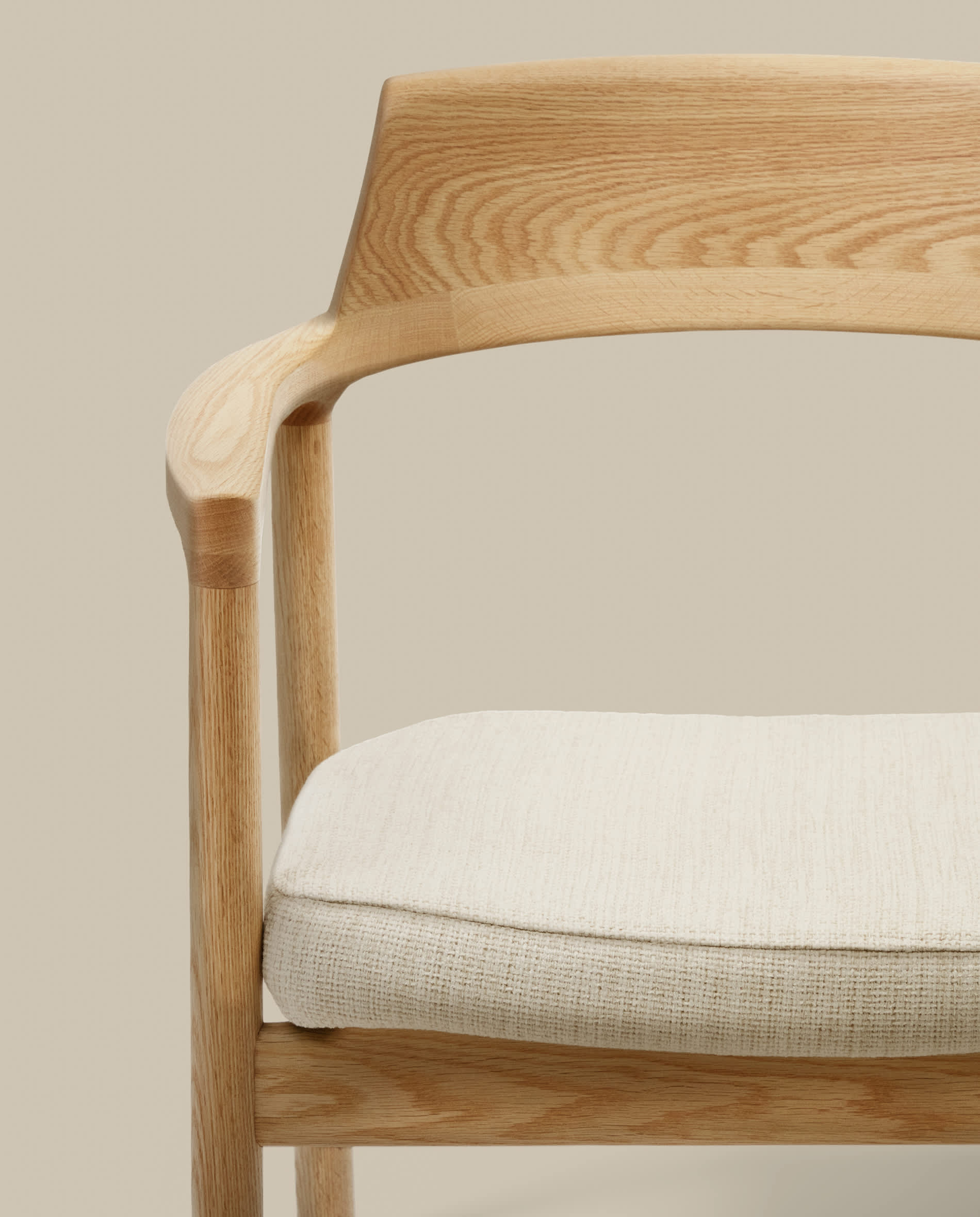 Alocs chair removable cover in beige chenille solid oak wood natural finish FSC Mix Credit