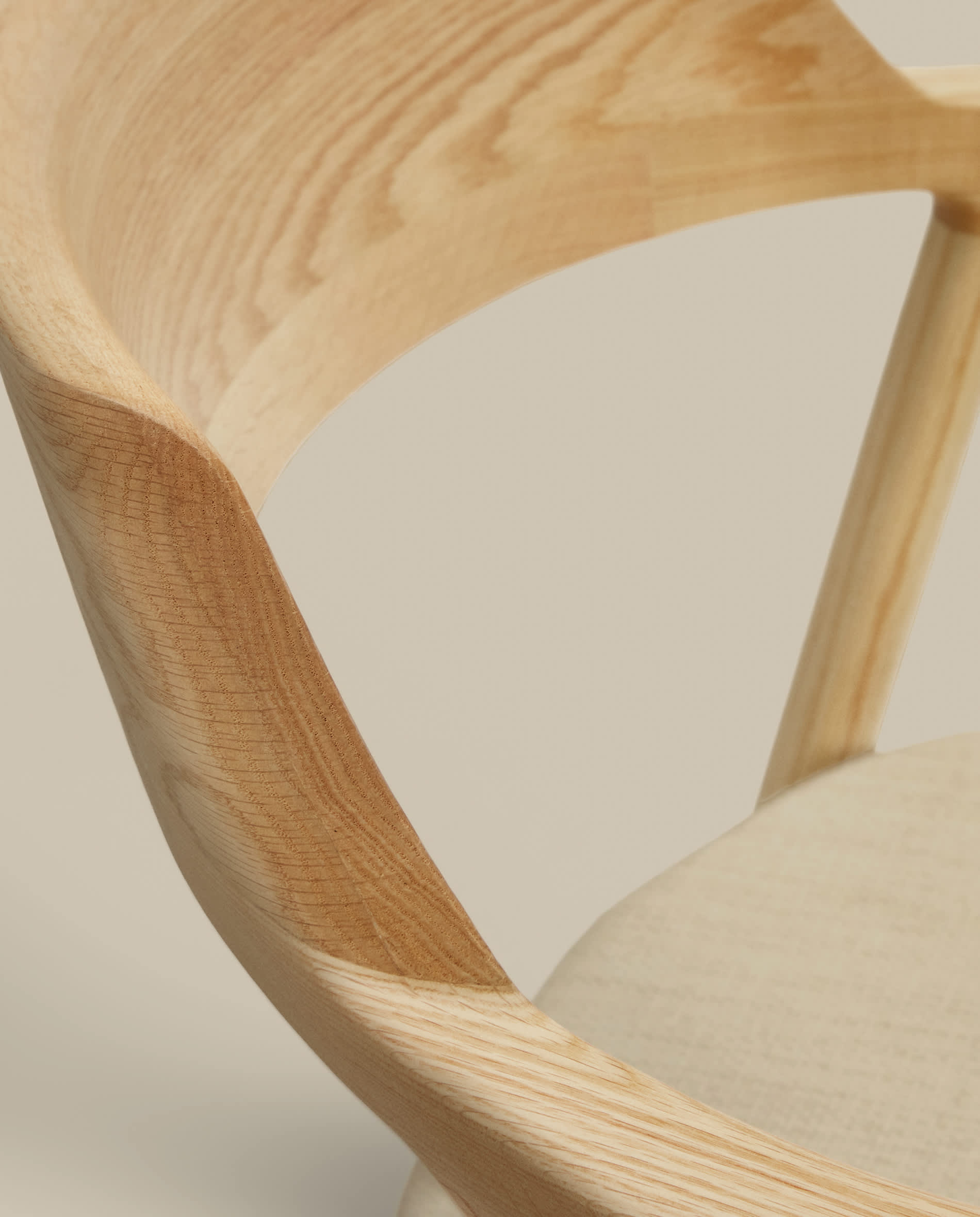Alocs chair removable cover in beige chenille solid oak wood natural finish FSC Mix Credit