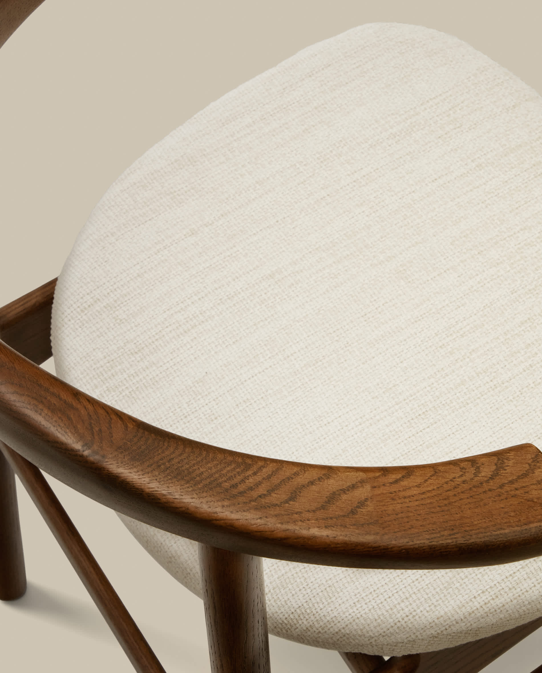 Timons chair removable cover in beige chenille solid oak wood walnut finish FSC Mix Credit