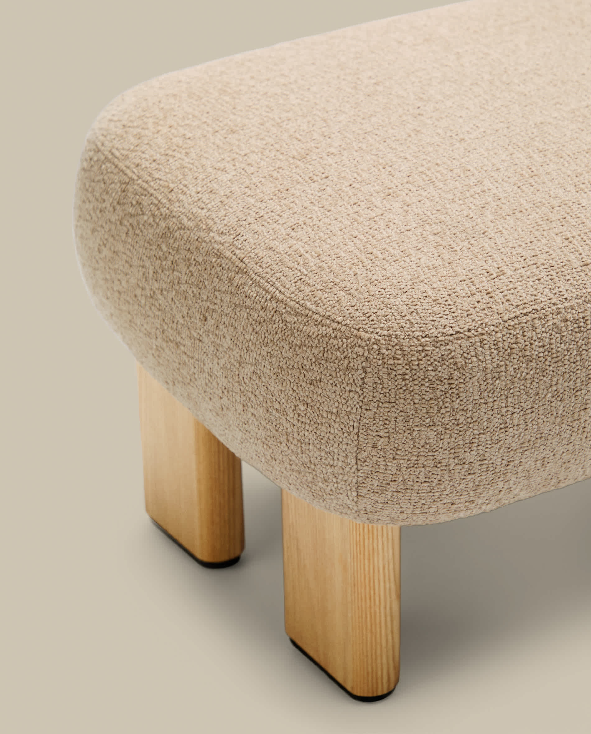 Nema beige chenille footstool with solid ash wood legs natural finish 65x55.4 cm FSC 100%