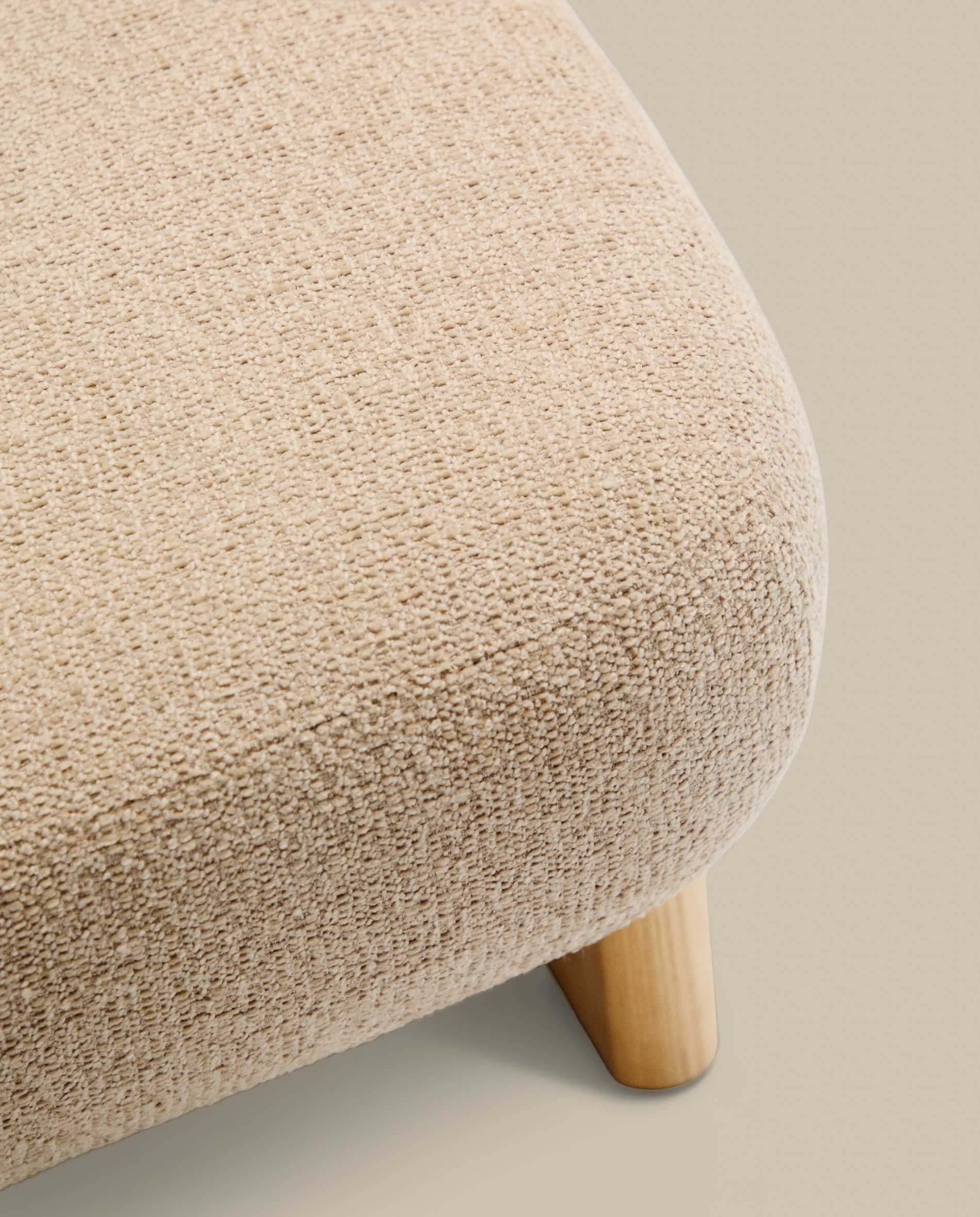 Nema beige chenille footstool with solid ash wood legs natural finish 65x55.4 cm FSC 100%