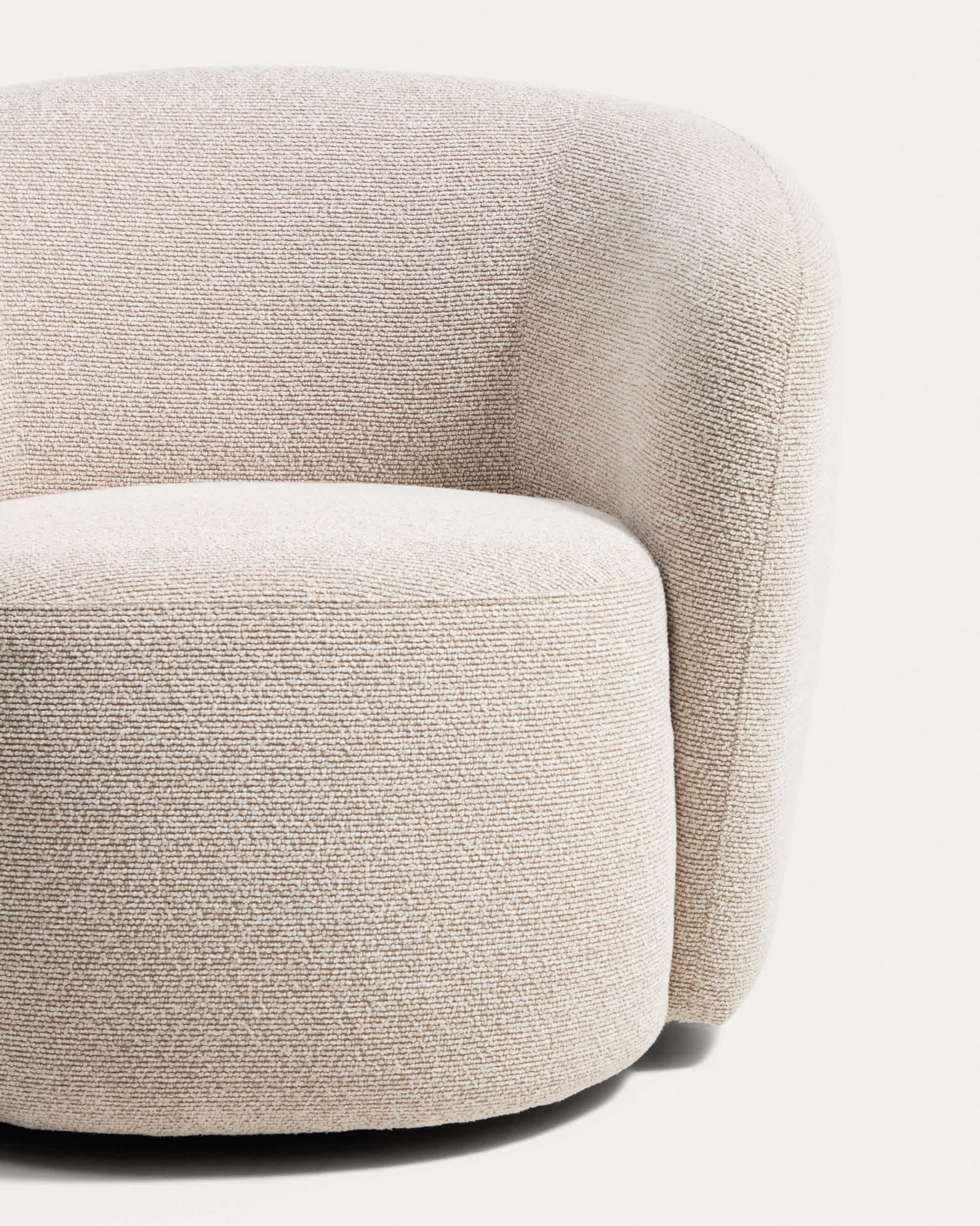 Odenia swivel armchair in beige micro bouclé