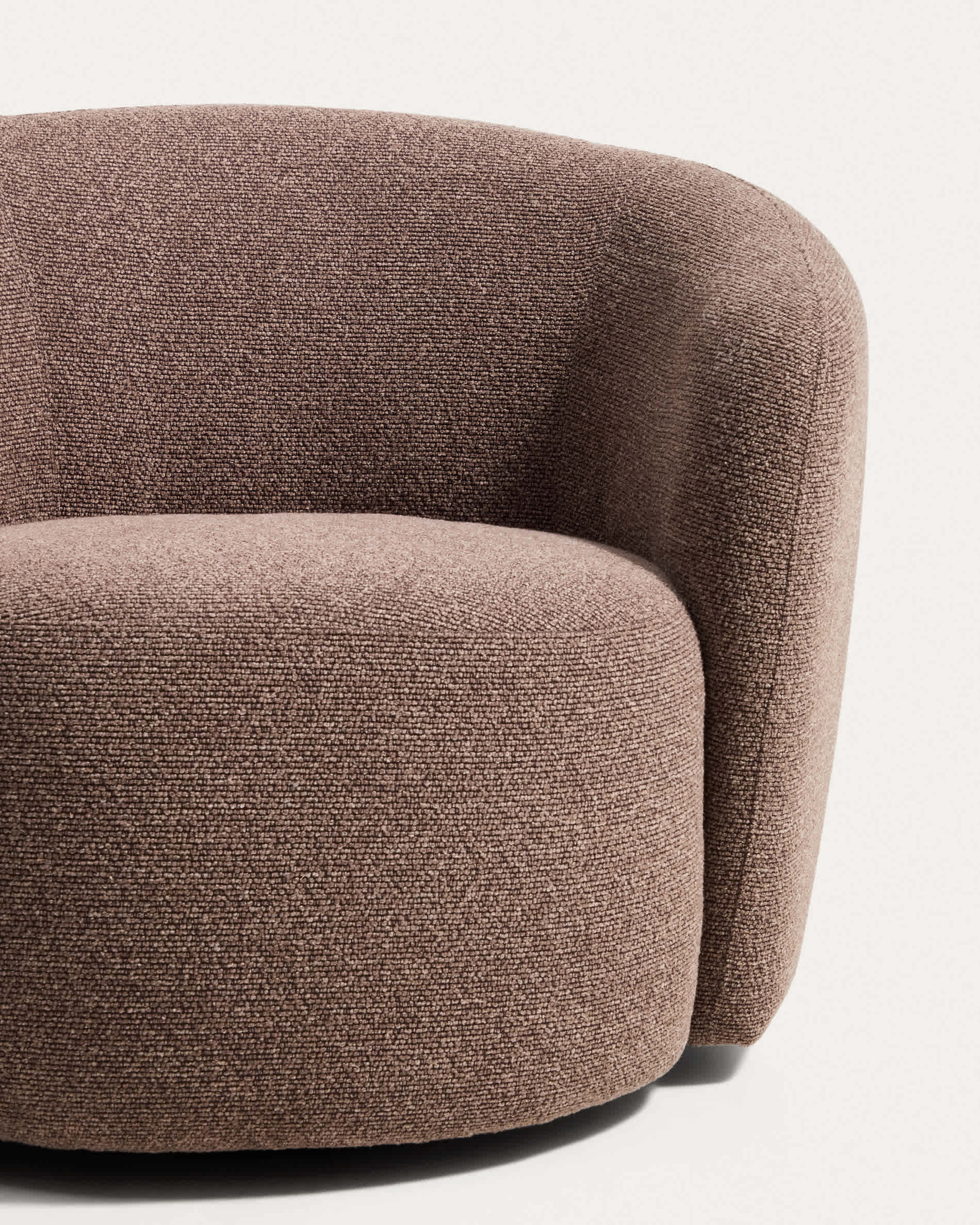 Odenia swivel armchair in brown micro bouclé