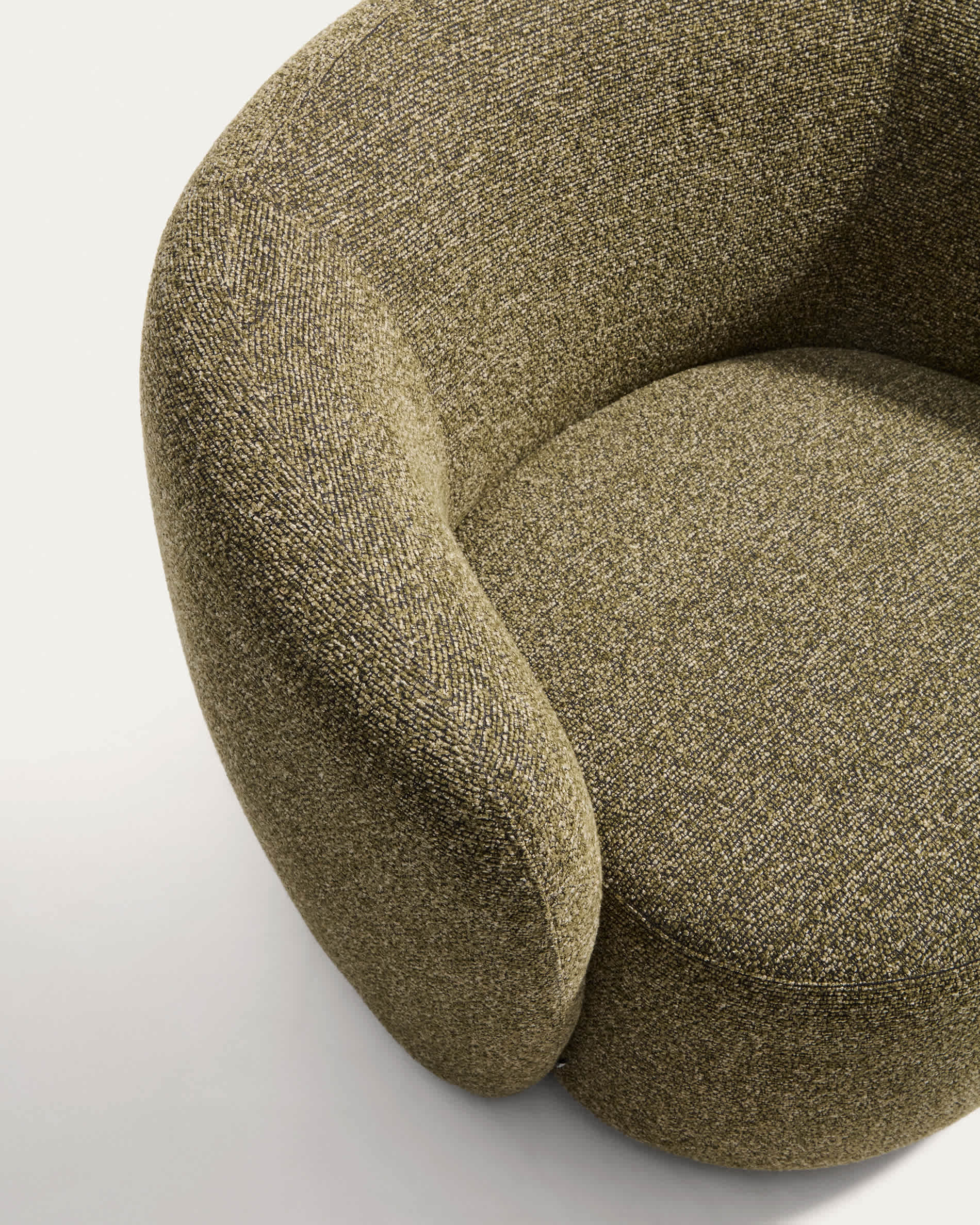 Odenia swivel armchair in olive green micro bouclé