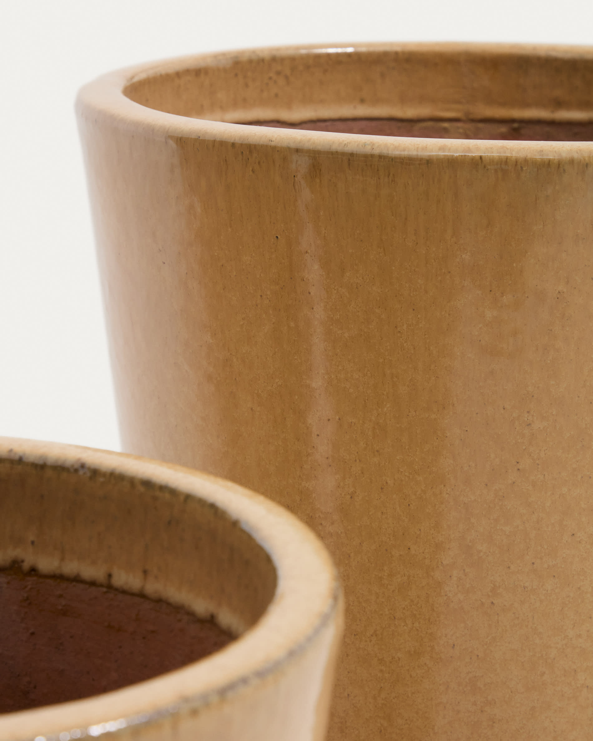 Rotja set of 3 terracotta planters with glazed beige finish Ø 26 / 35 / 47 cm