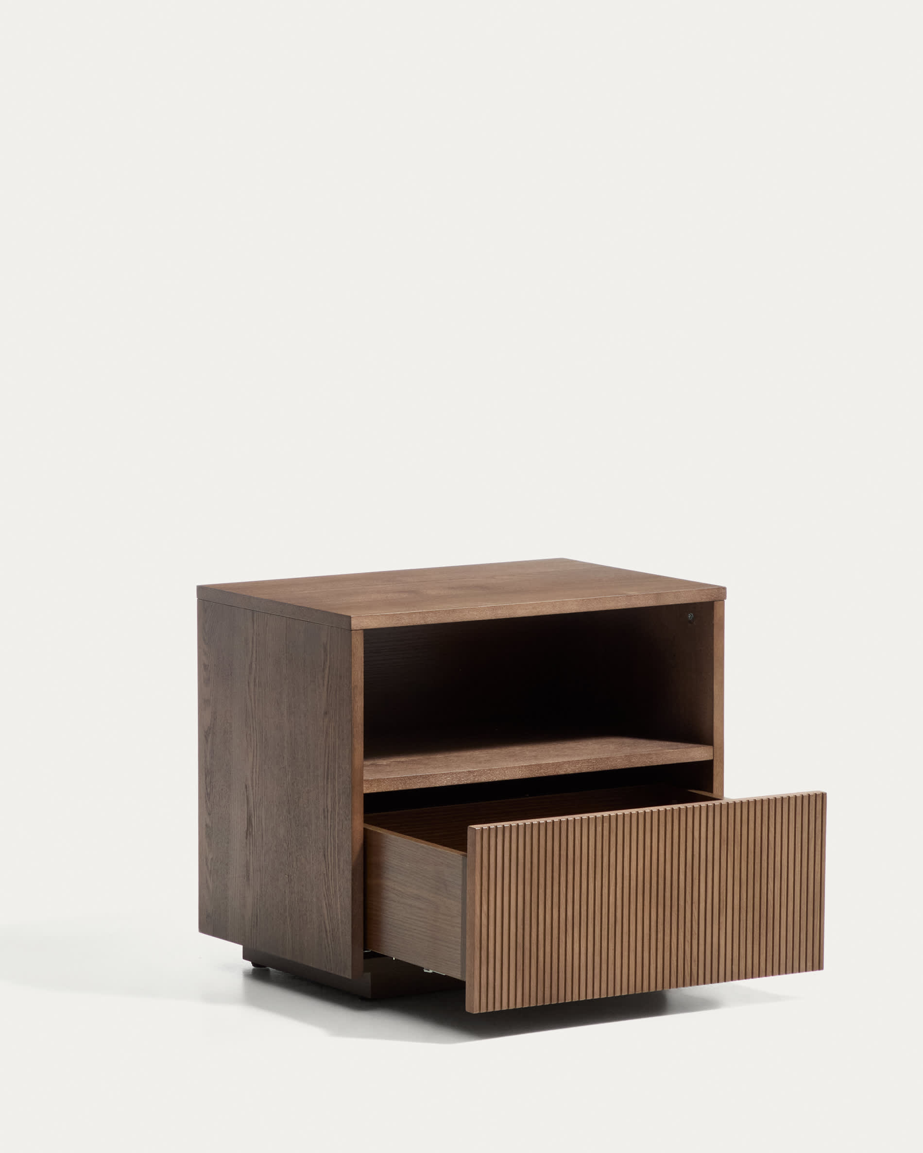 Helvine bedside table in ash veneer with walnut finish 60 x 52cm FSC 100%