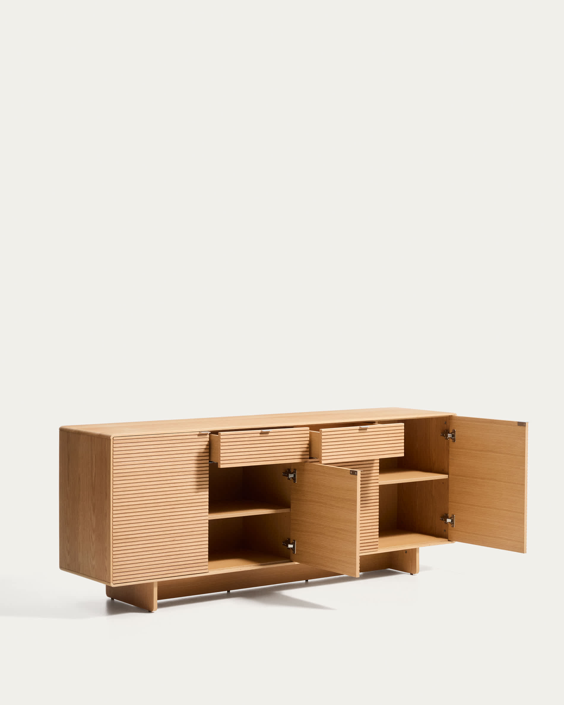 Norlen sideboard with 4 doors and 2 drawers in oak veneer with natural finish FSC Mix Credit 194.5 x 78 cm