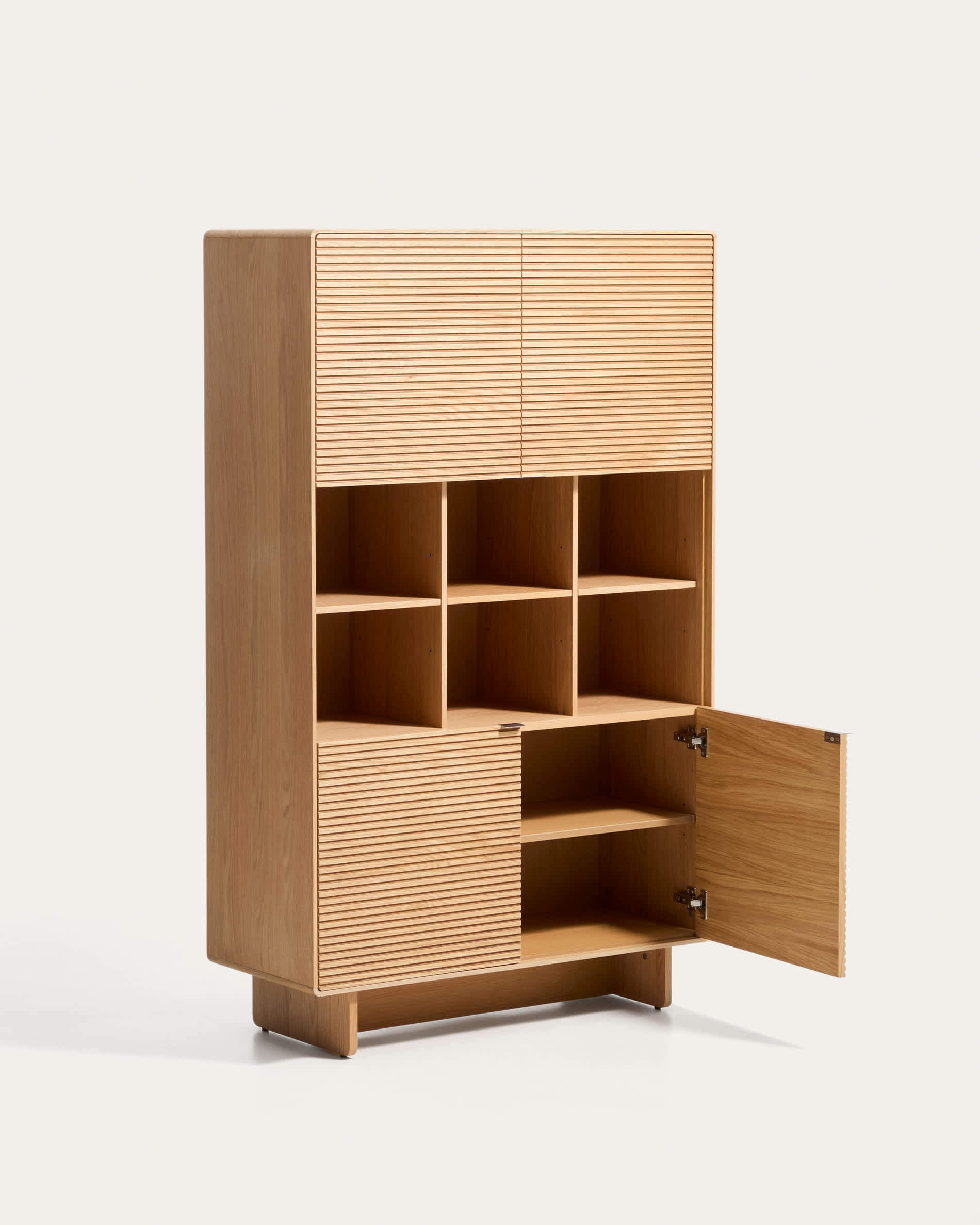 Norlen 4-door tall sideboard in oak veneer with natural finish FSC Mix Credit 100 x 163 cm