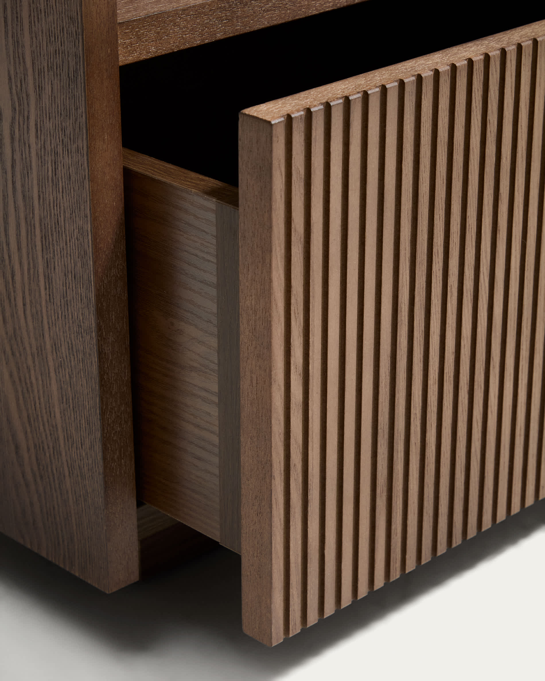 Helvine bedside table in ash veneer with walnut finish 60 x 52cm FSC 100%