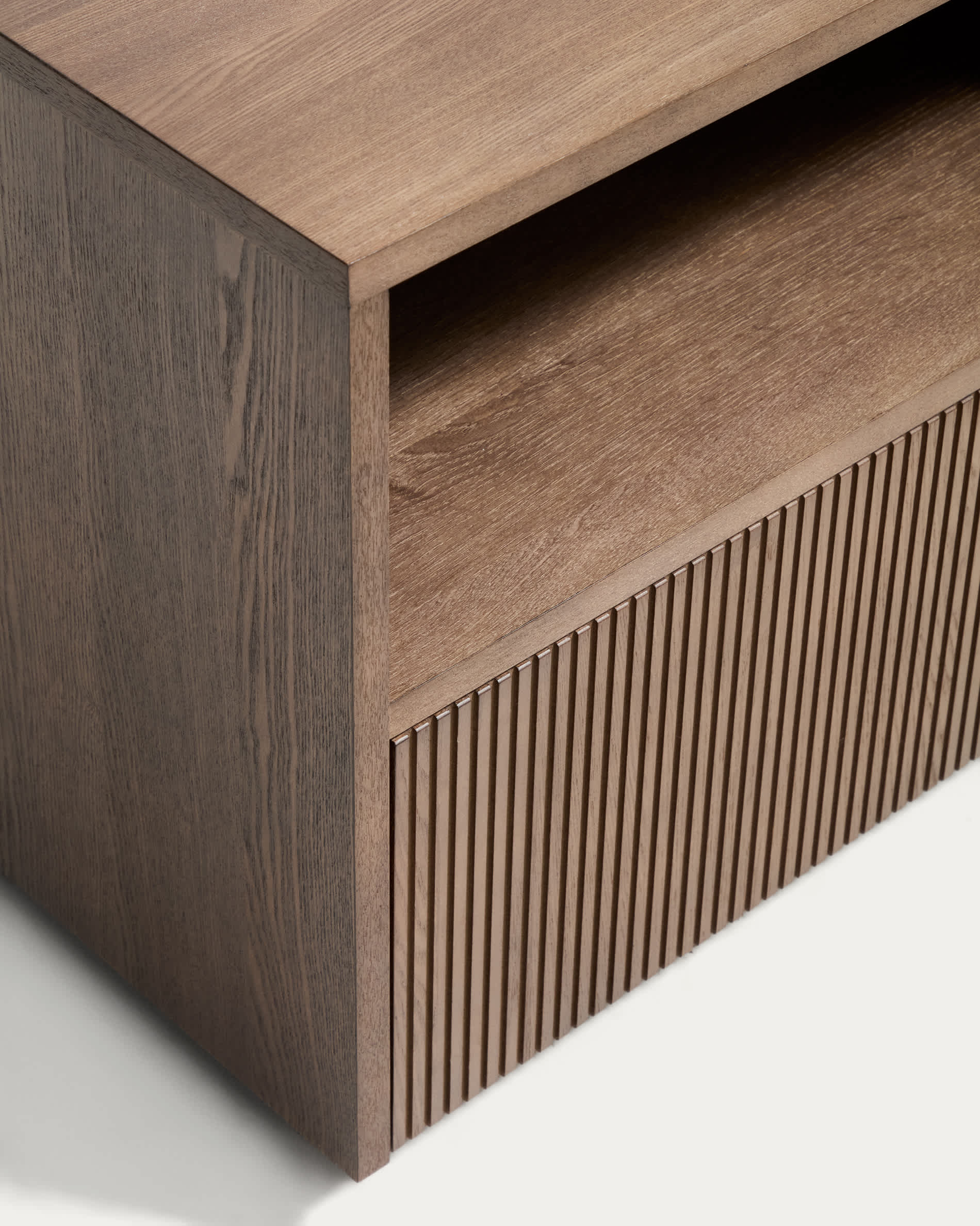 Helvine bedside table in ash veneer with walnut finish 60 x 52cm FSC 100%