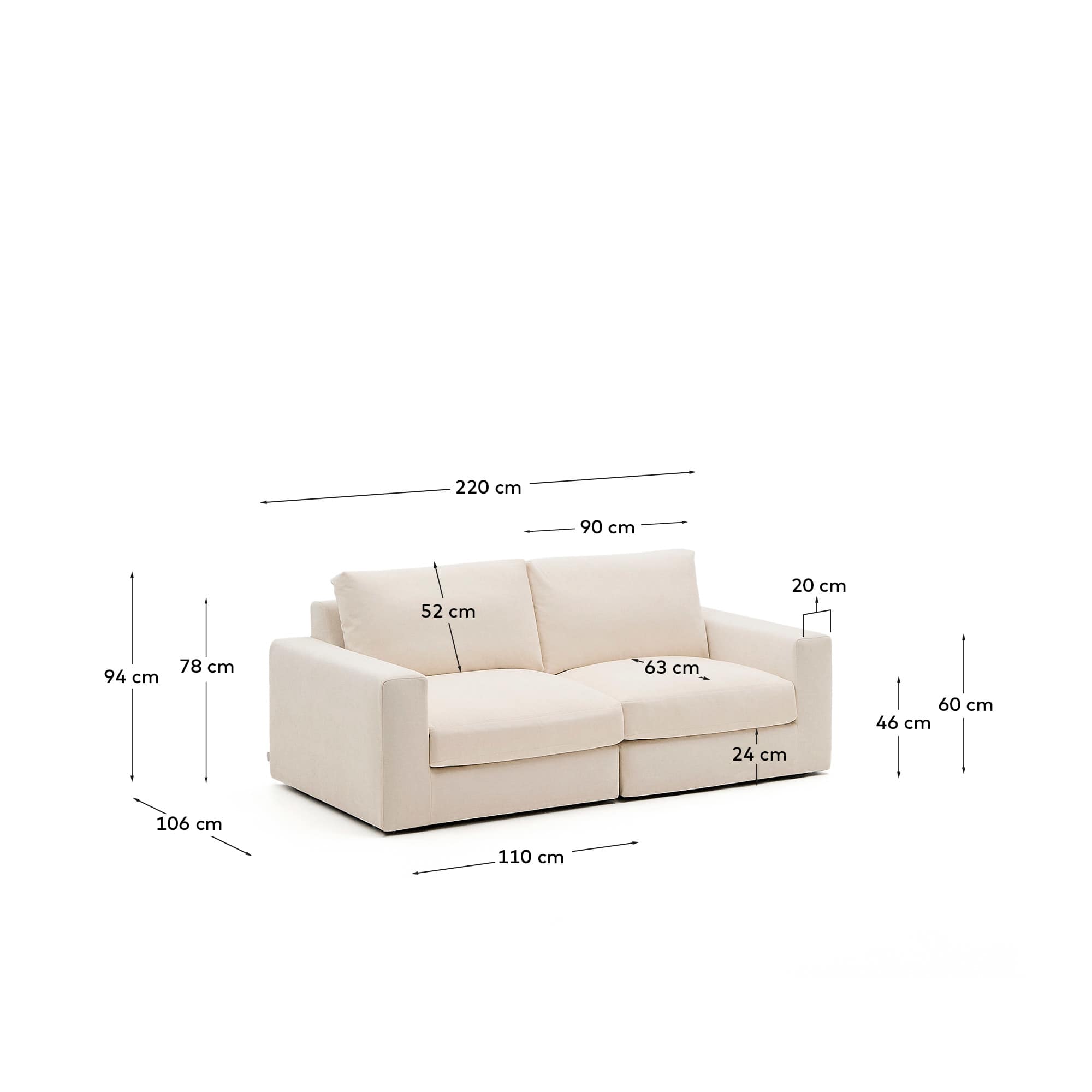 Alea beige chenille 3-seater modular sofa with removable cover 220cm