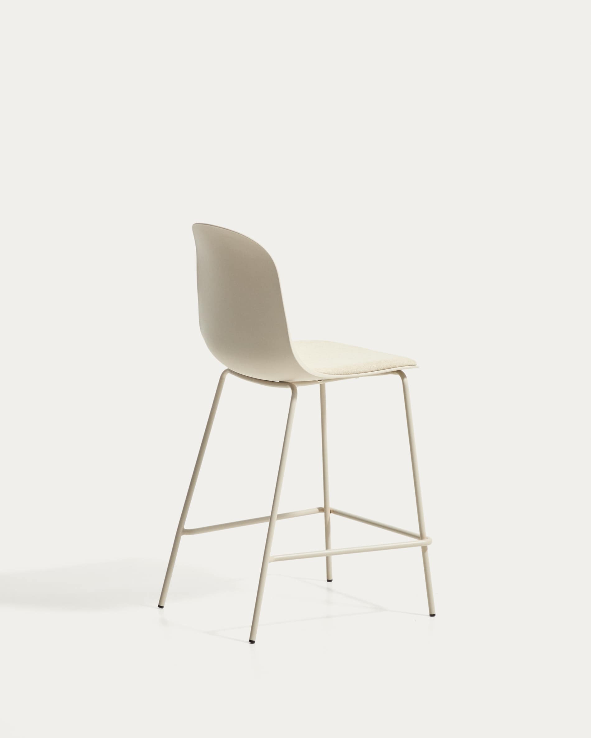 Debari stool with chenille cushion and beige-finish steel legs 65 cm
