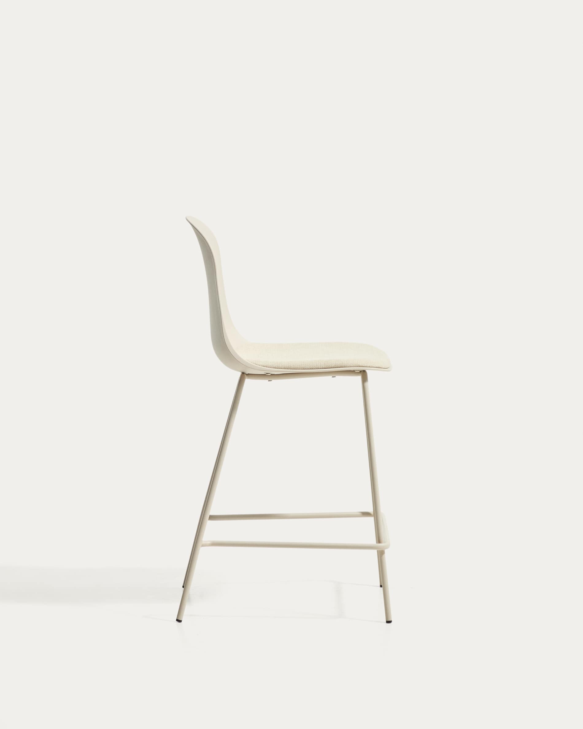 Debari stool with chenille cushion and beige-finish steel legs 65 cm