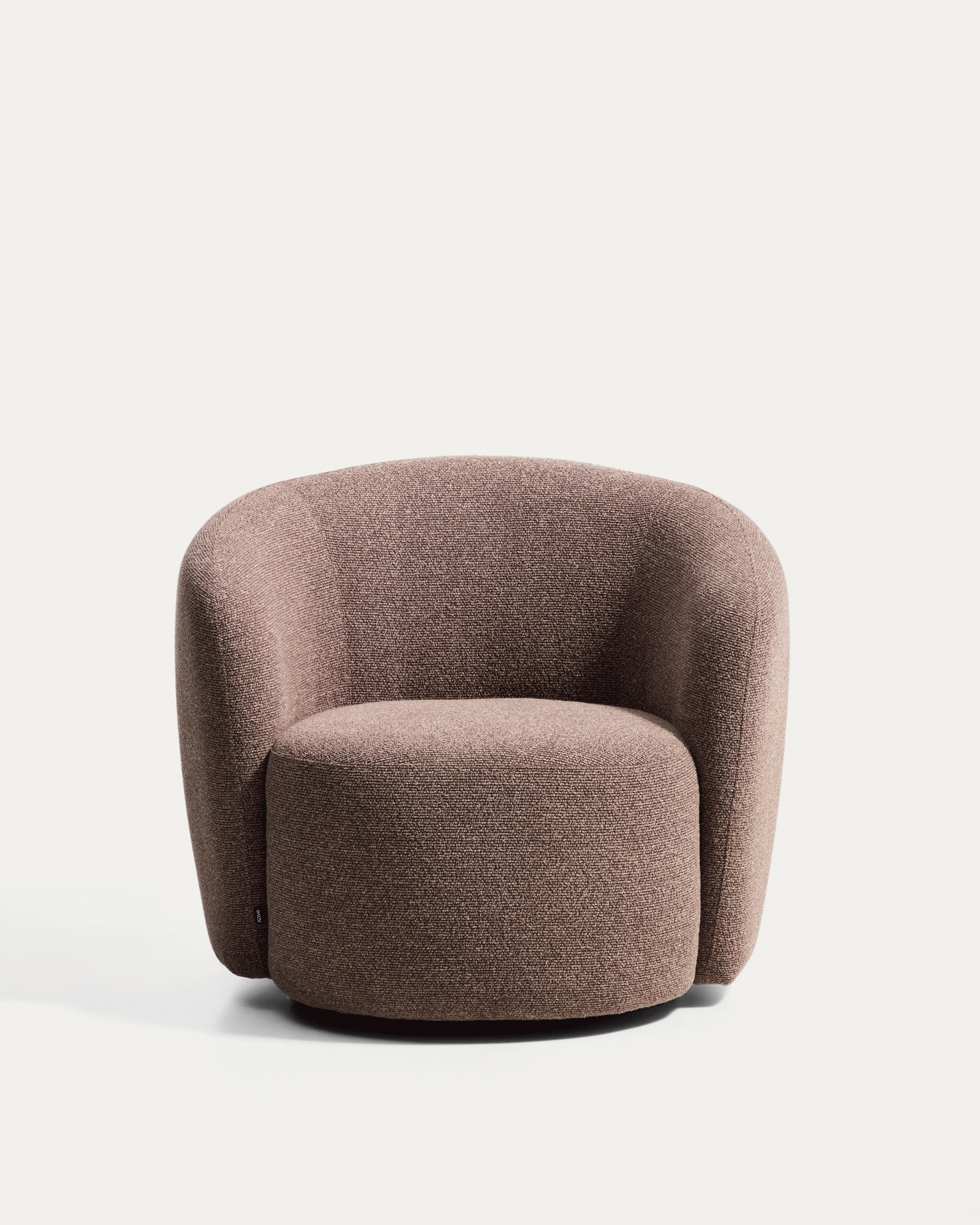 Odenia fire-retardant swivel armchair in brown micro bouclé