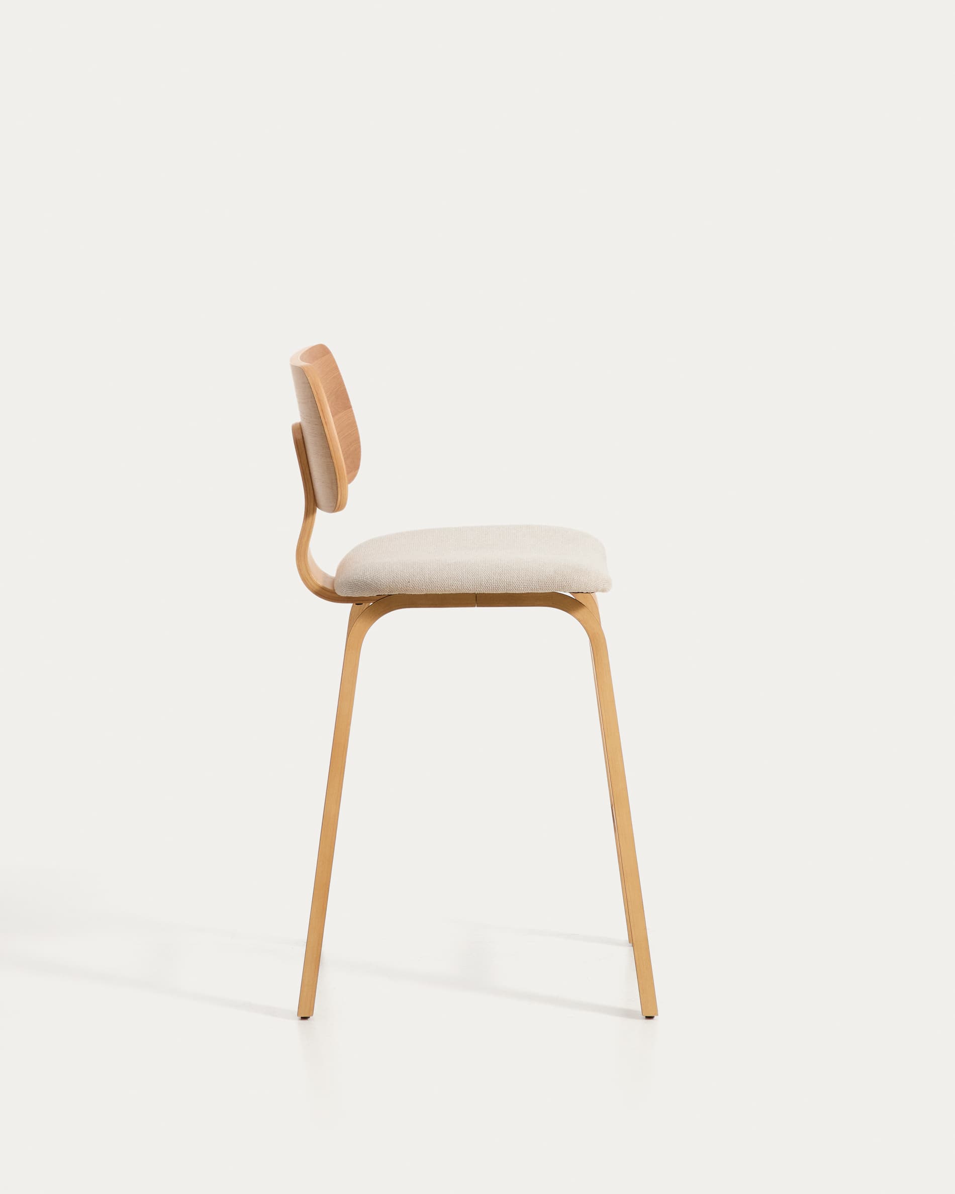 Gena stool in oak veneer and beige chenille 65cm