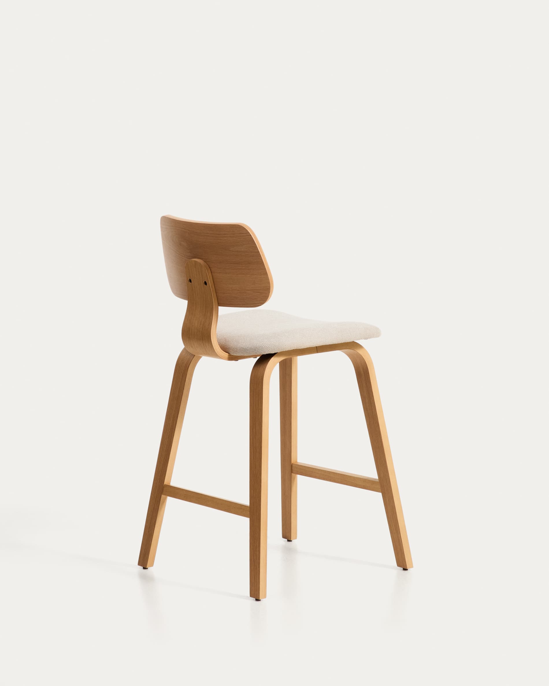 Gena stool in oak veneer and beige chenille 65cm