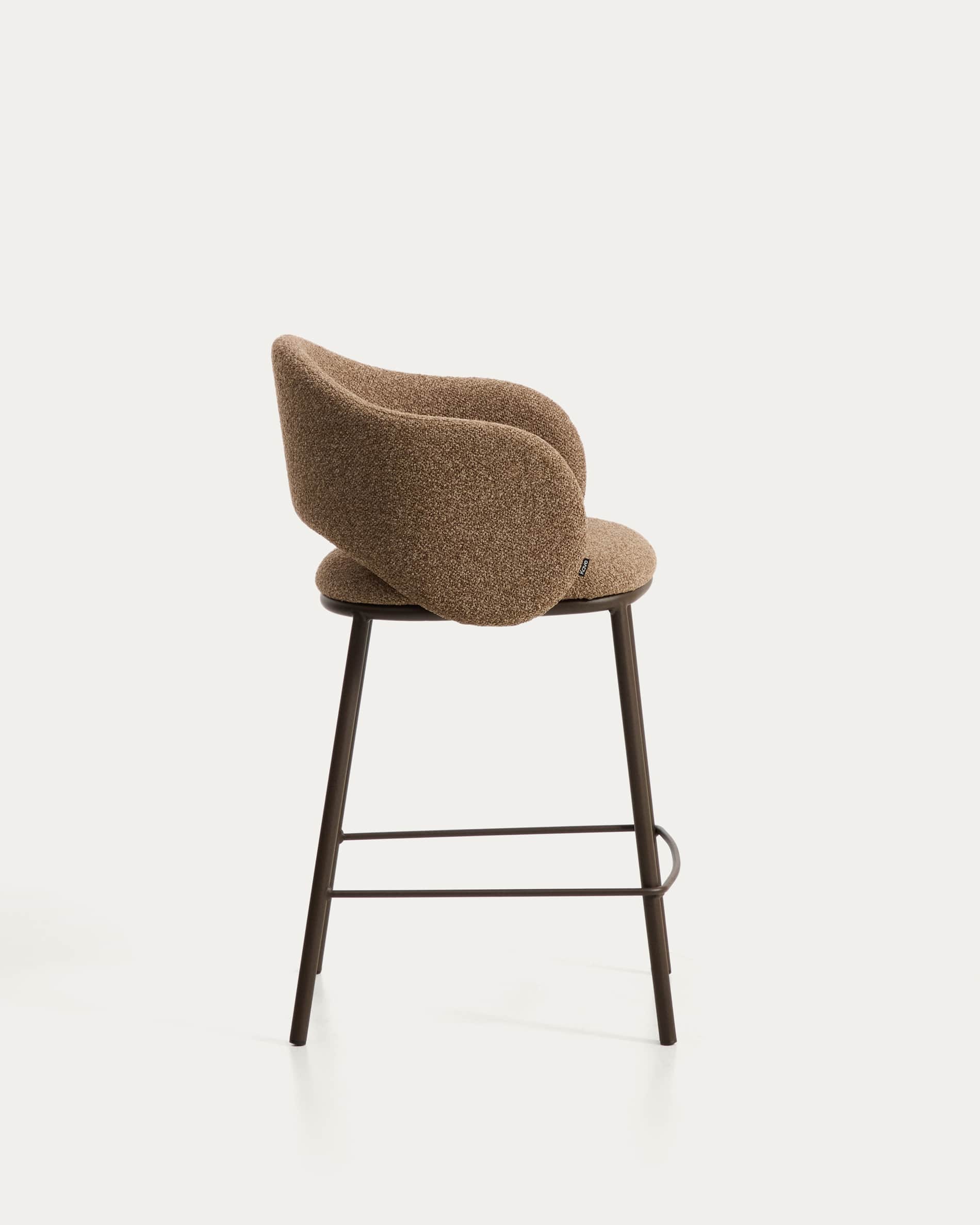 Maina stool in thick brown chenille with steel legs in a brown finish, FSC Mix Credit, 65 cm