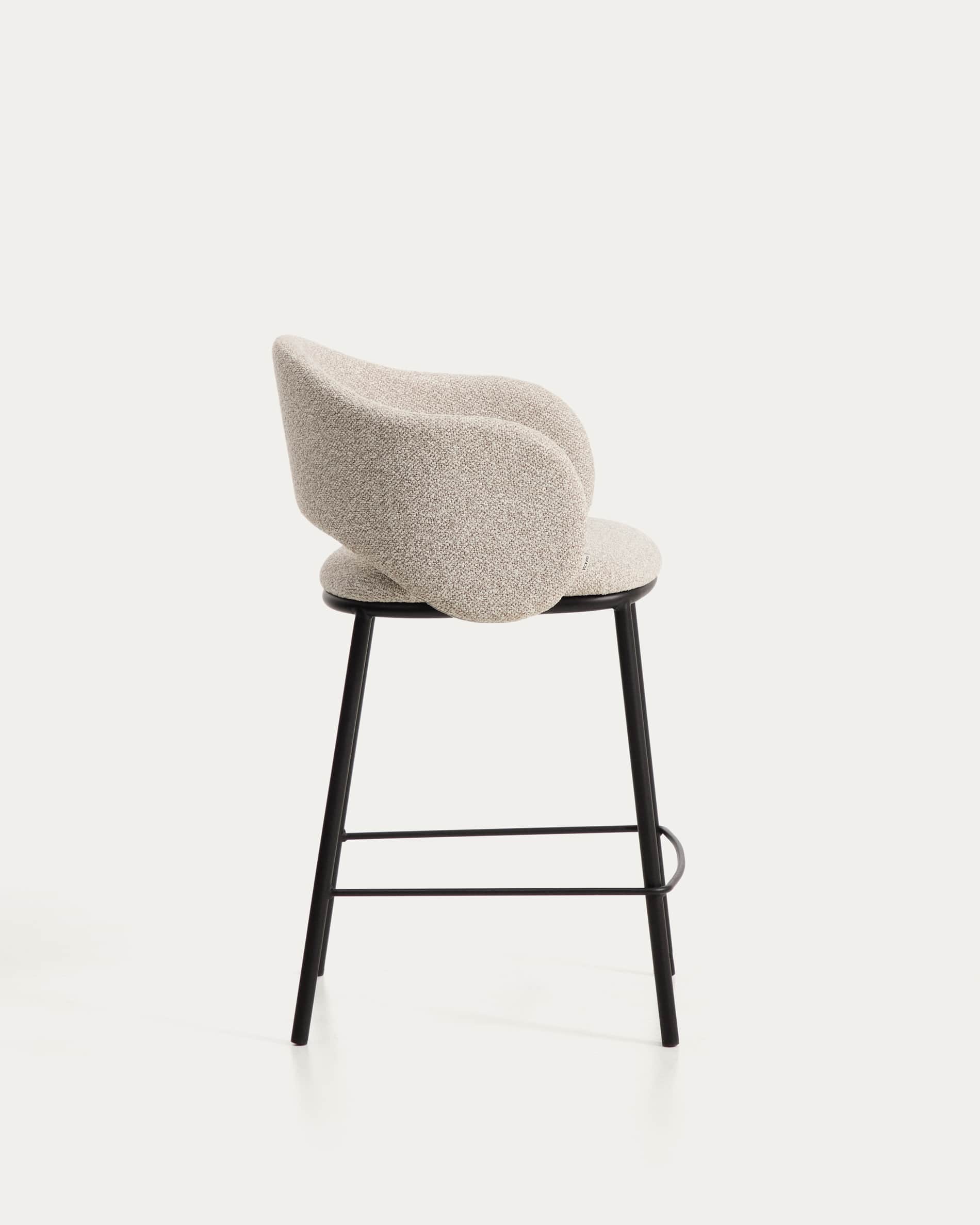 Maina stool in thick beige chenille with steel legs in a black finish, FSC Mix Credit, 65 cm