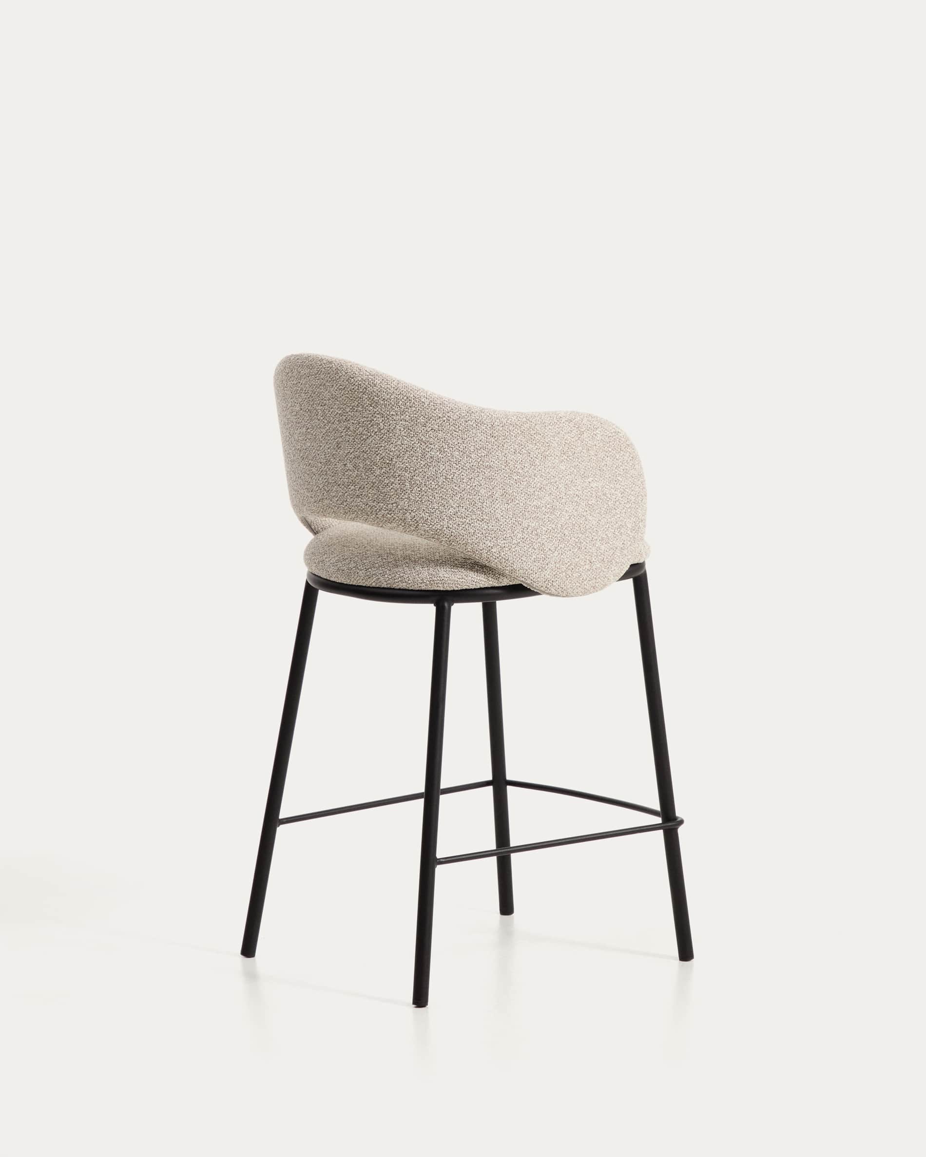 Maina stool in thick beige chenille with steel legs in a black finish, FSC Mix Credit, 65 cm