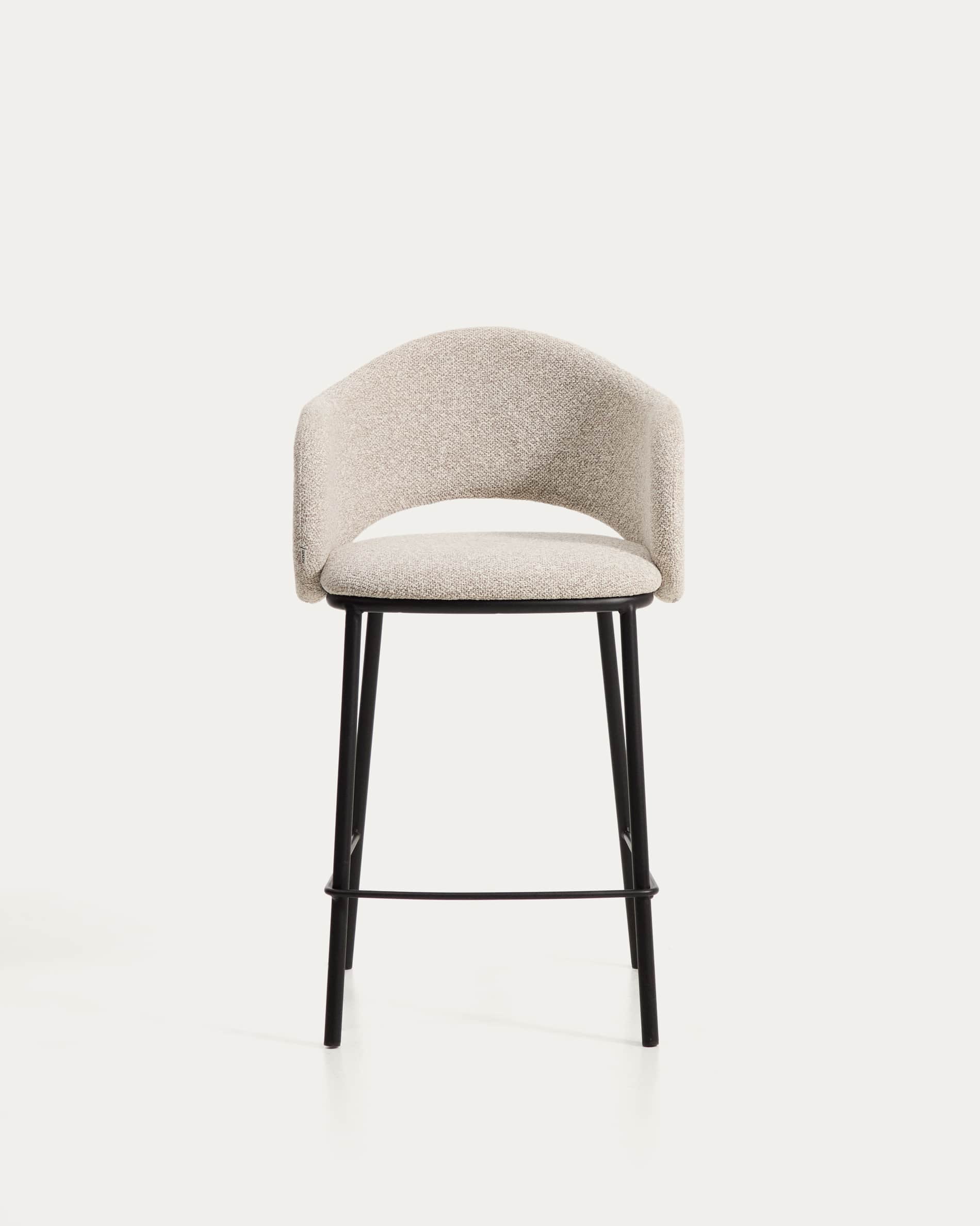 Maina stool in thick beige chenille with steel legs in a black finish, FSC Mix Credit, 65 cm