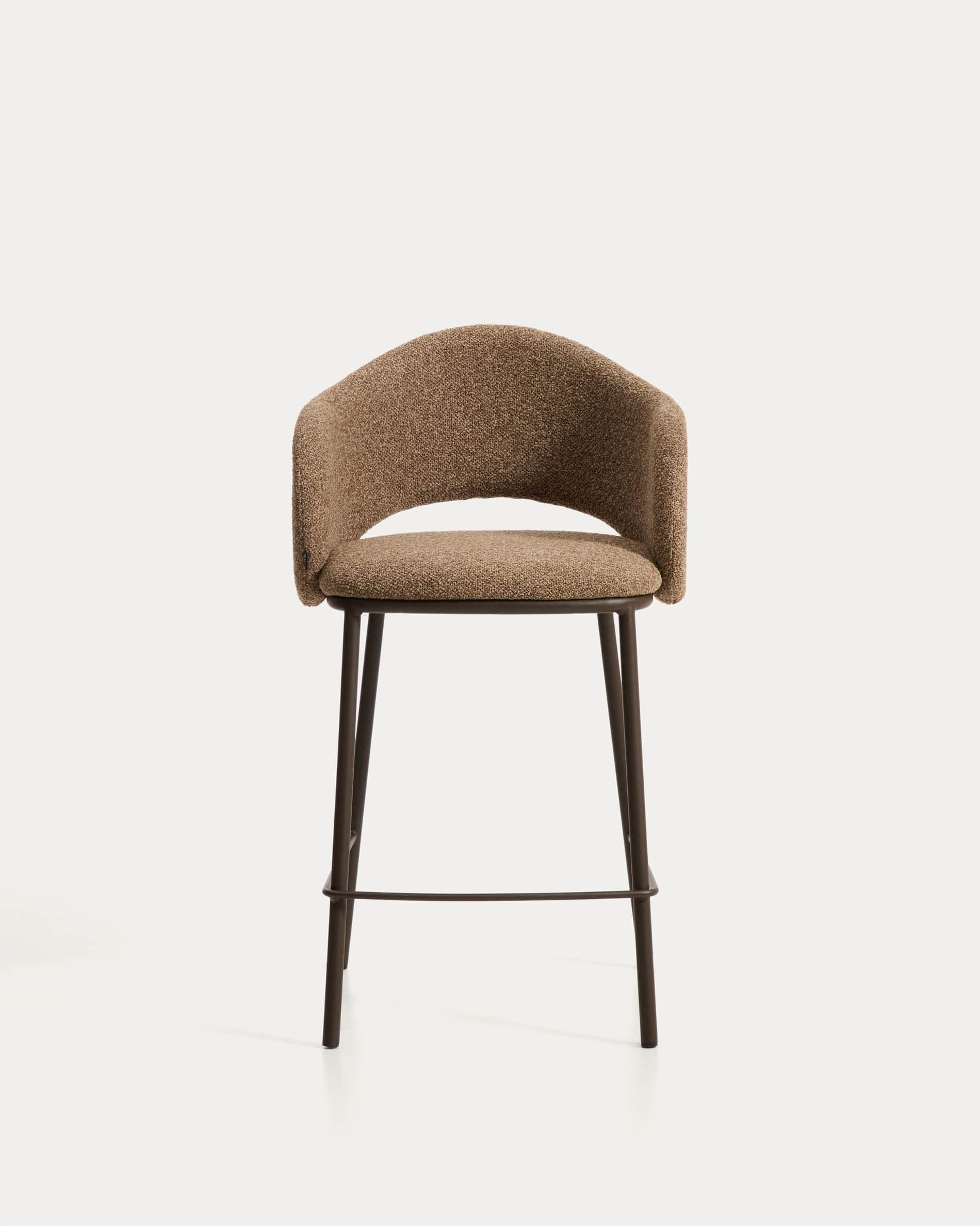 Maina stool in thick brown chenille with steel legs in a brown finish, FSC Mix Credit, 65 cm