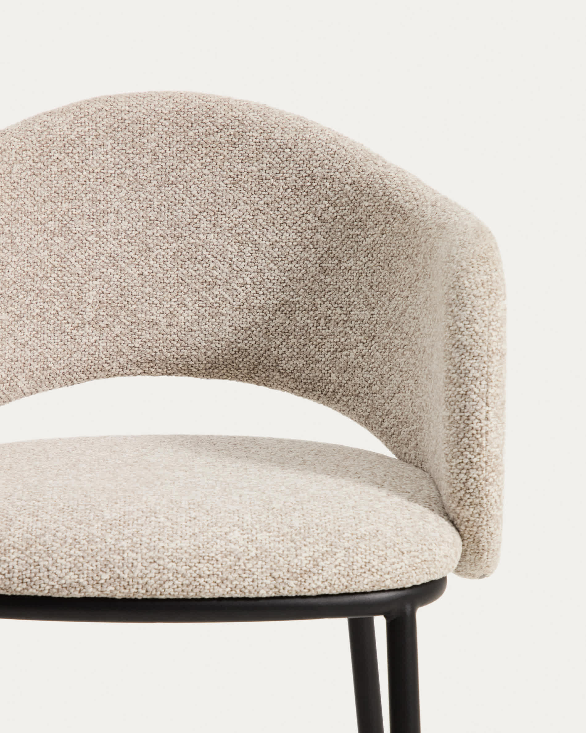Maina stool in thick beige chenille with steel legs in a black finish, FSC Mix Credit, 65 cm