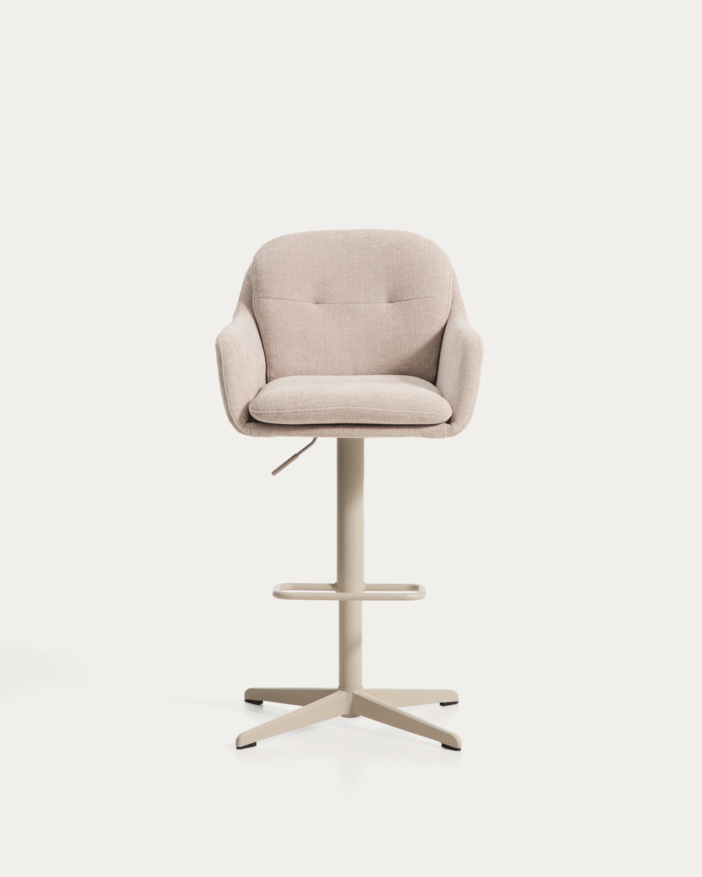 Lexa beige chenille swivel stool with beige-finish steel legs