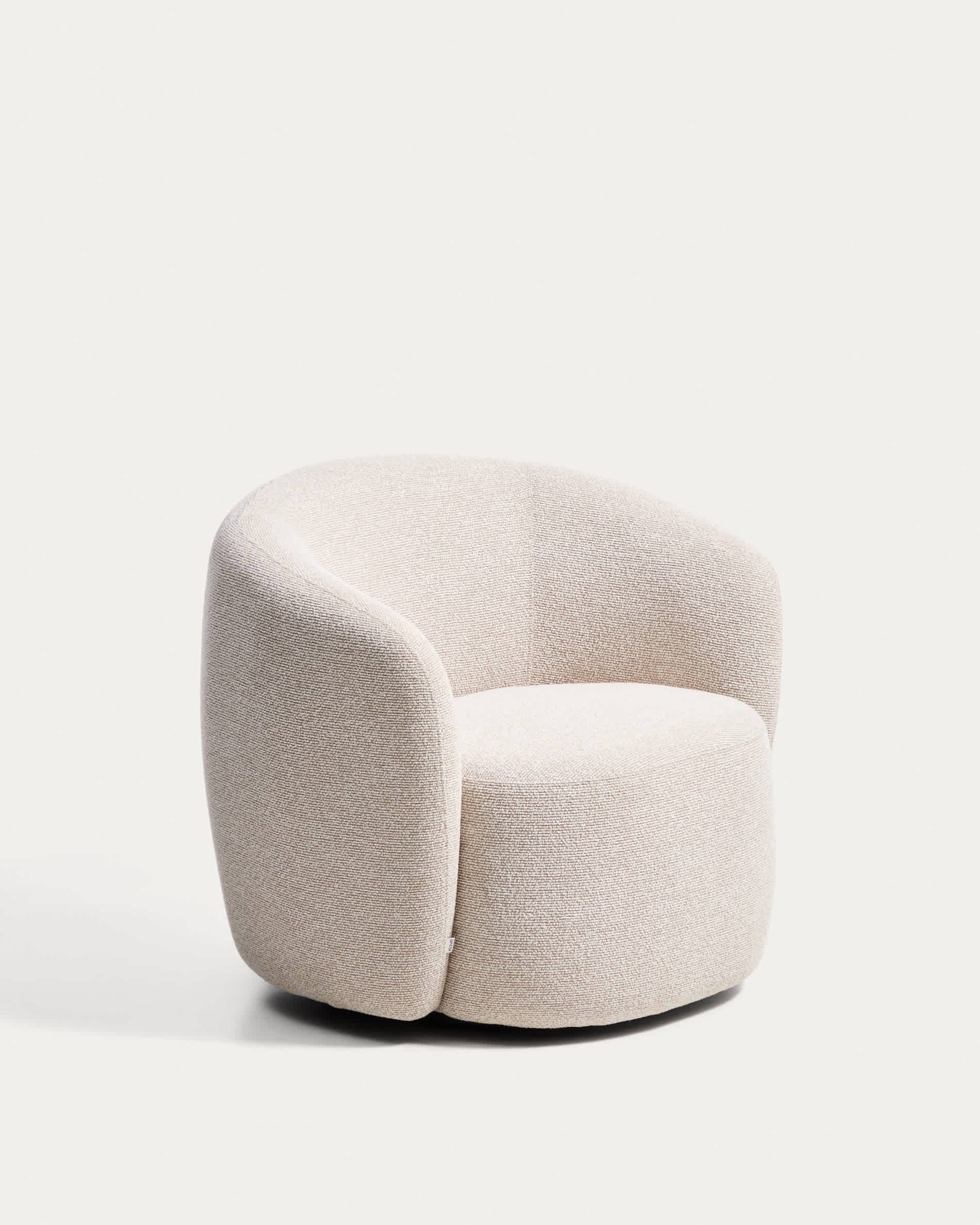 Odenia fire-retardant swivel armchair in beige micro bouclé