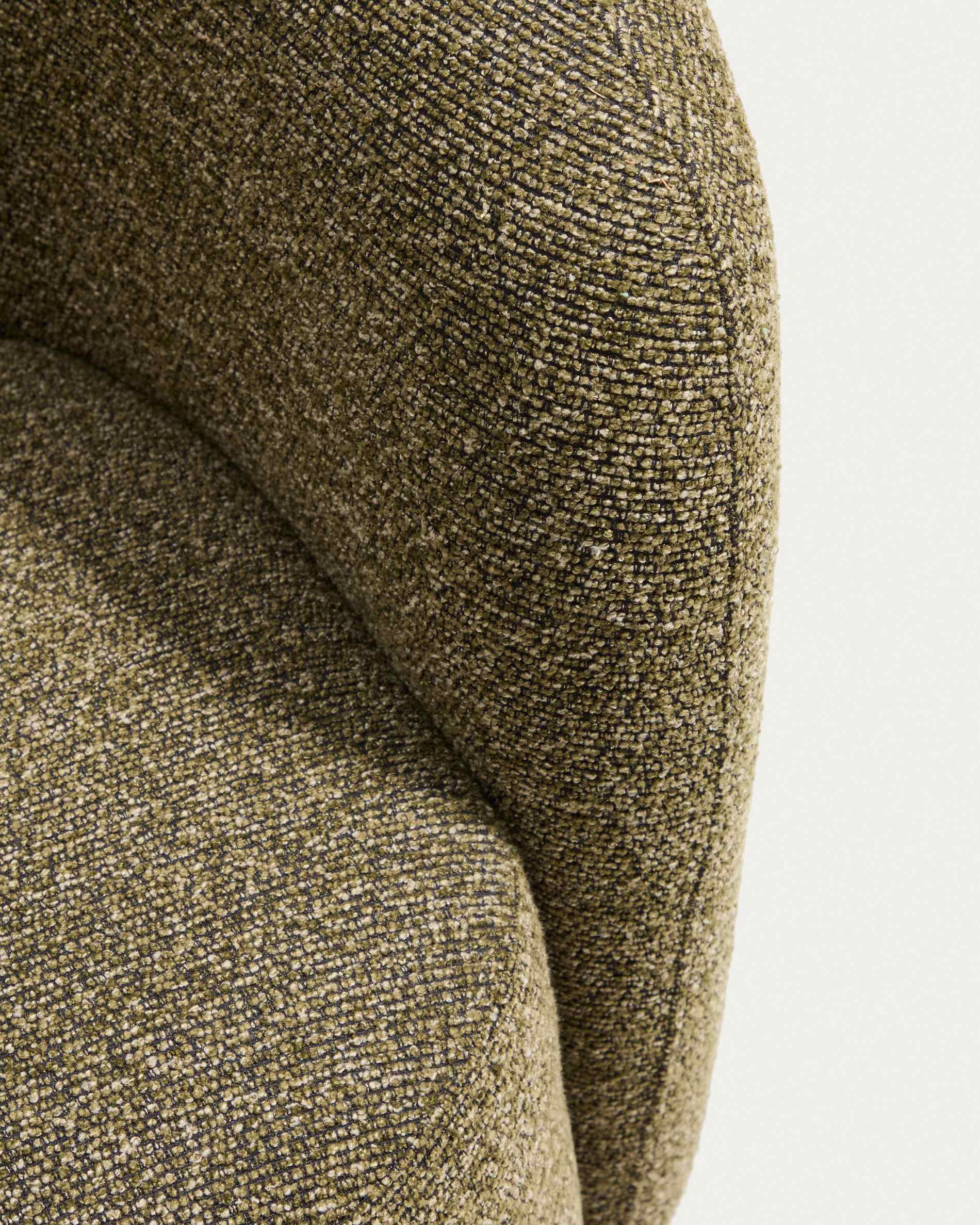 Odenia fire-retardant swivel armchair in olive green micro bouclé