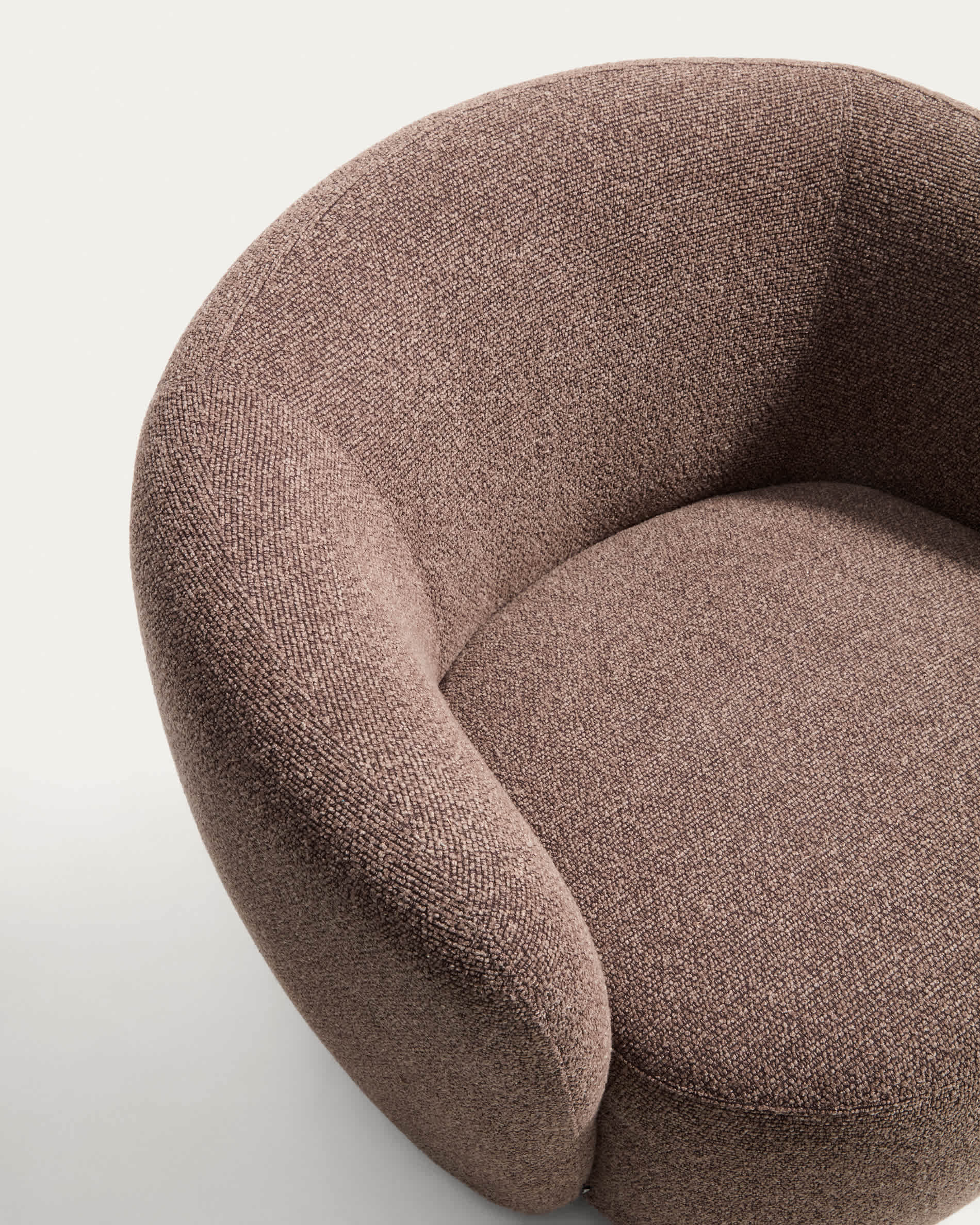 Odenia fire-retardant swivel armchair in brown micro bouclé