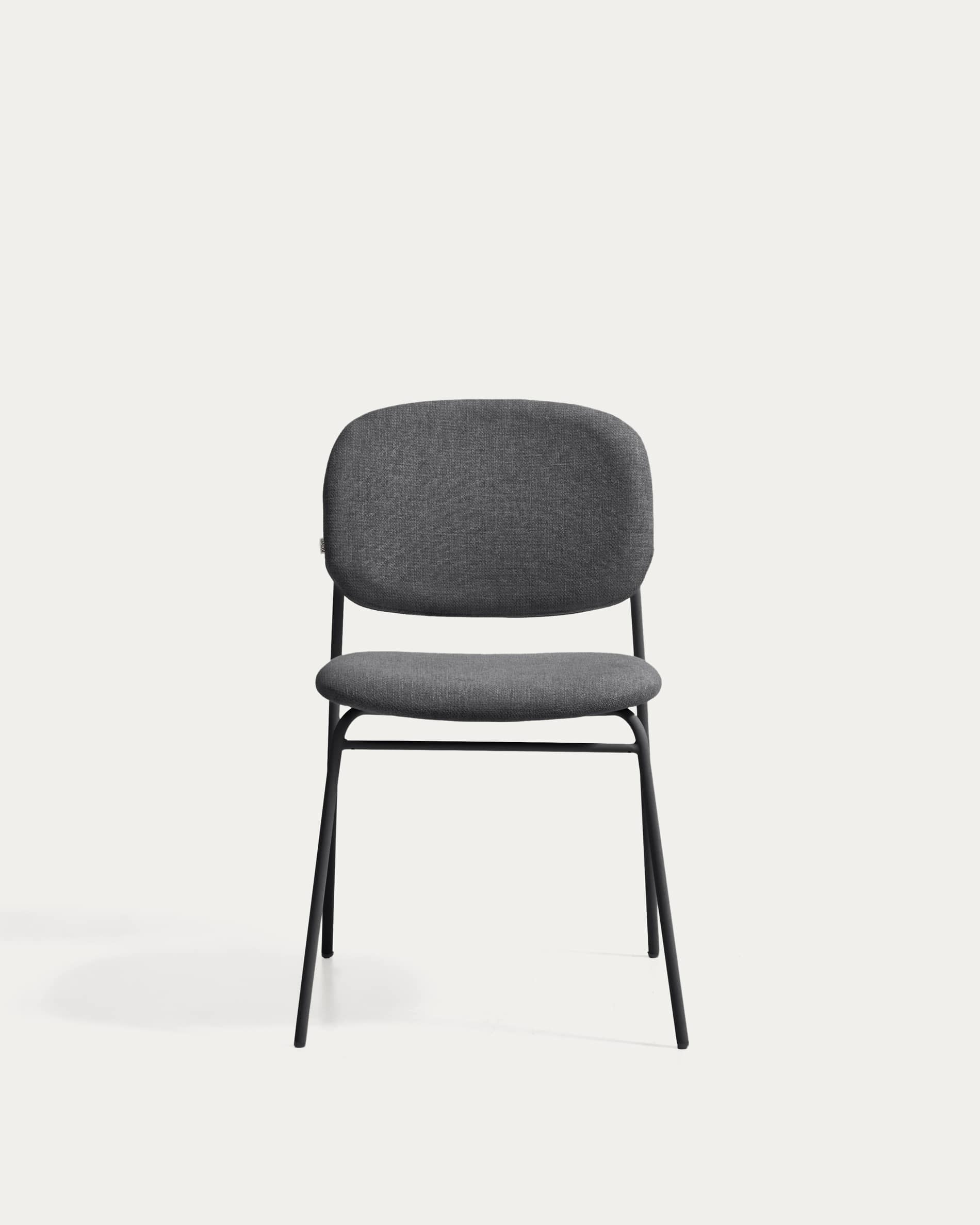 Meli stackable chair in grey chenille with grey metal legs FSC Mix Credit