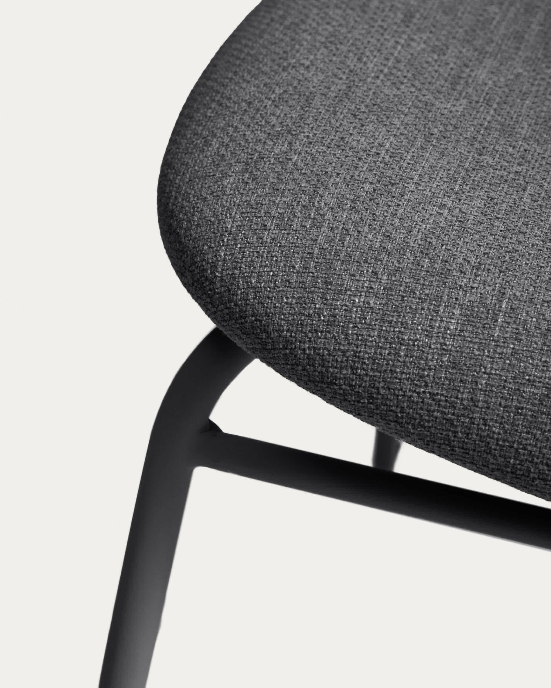 Meli stackable chair in grey chenille with grey metal legs FSC Mix Credit
