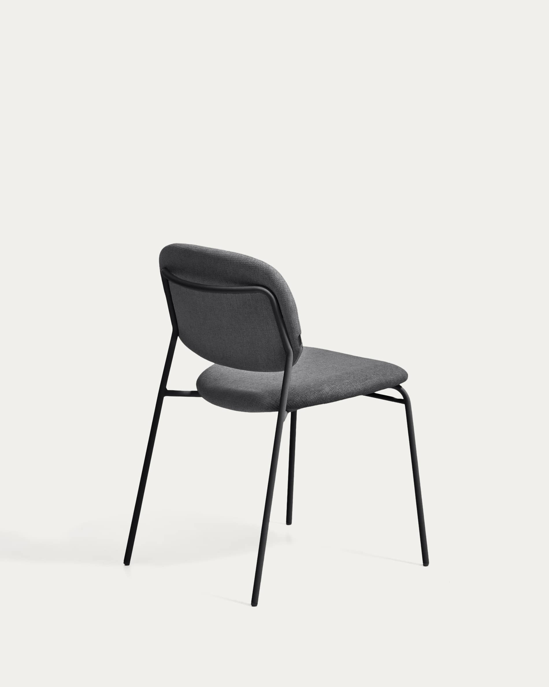 Meli stackable chair in grey chenille with grey metal legs FSC Mix Credit