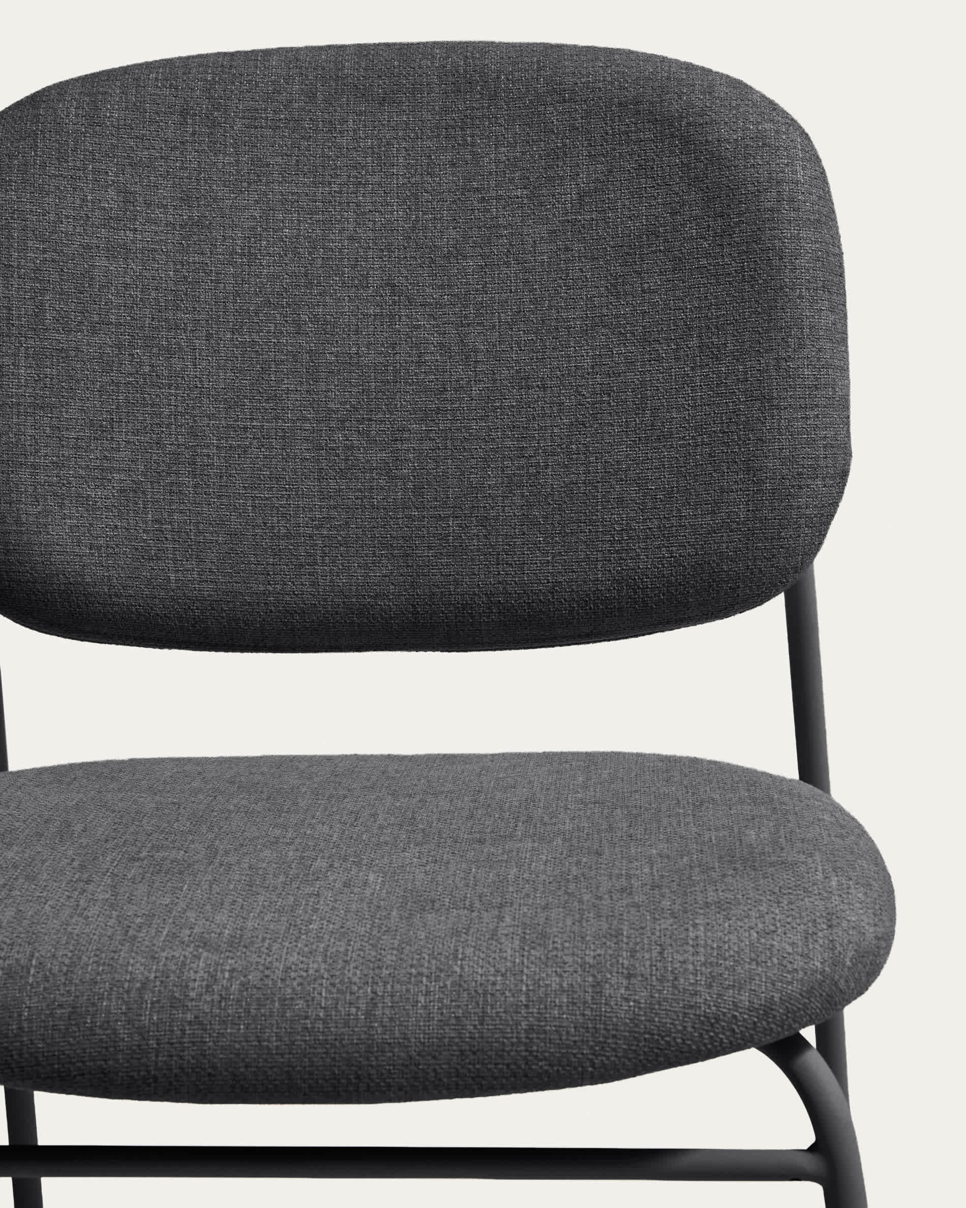Meli stackable chair in grey chenille with grey metal legs FSC Mix Credit