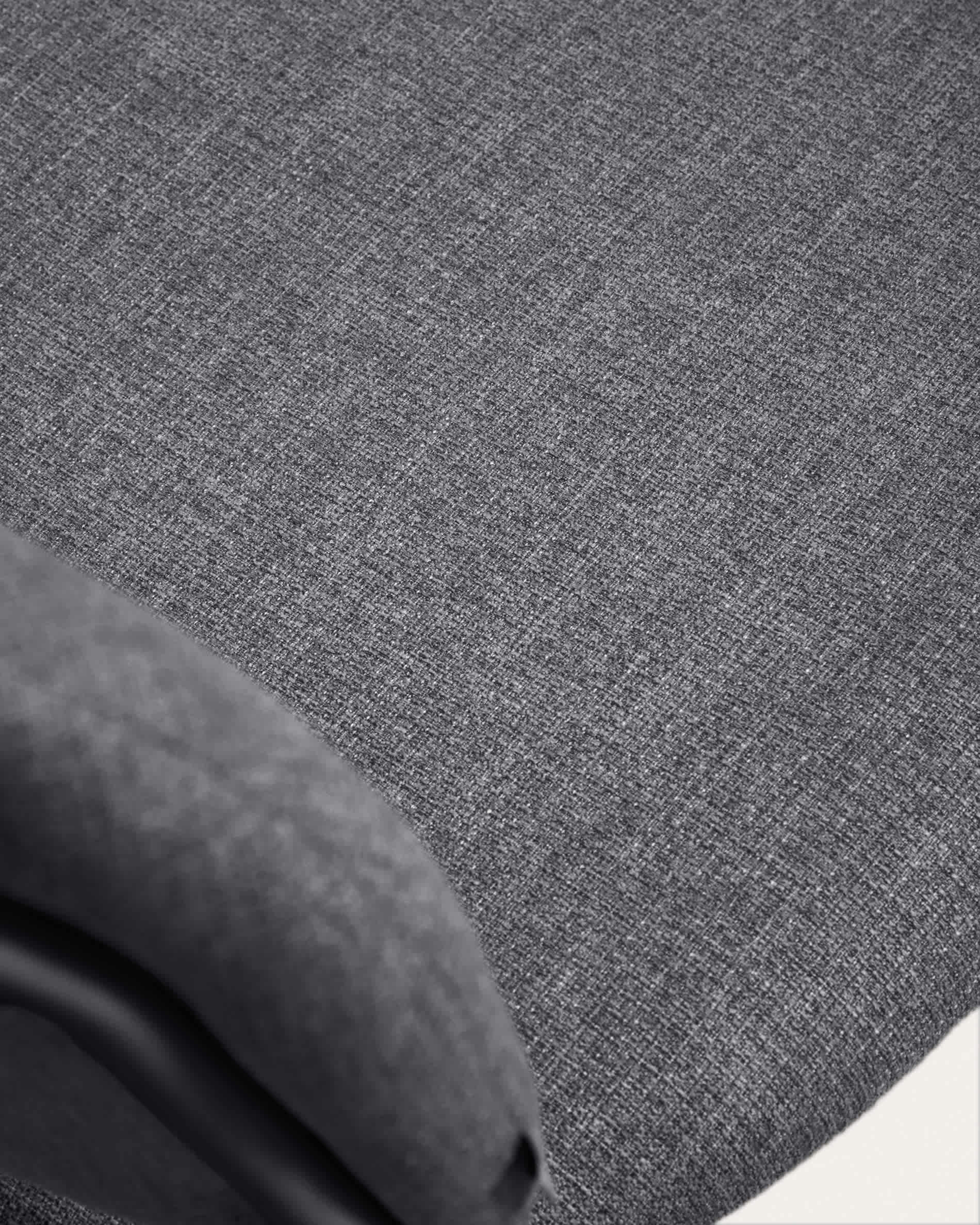 Meli stackable chair in grey chenille with grey metal legs FSC Mix Credit
