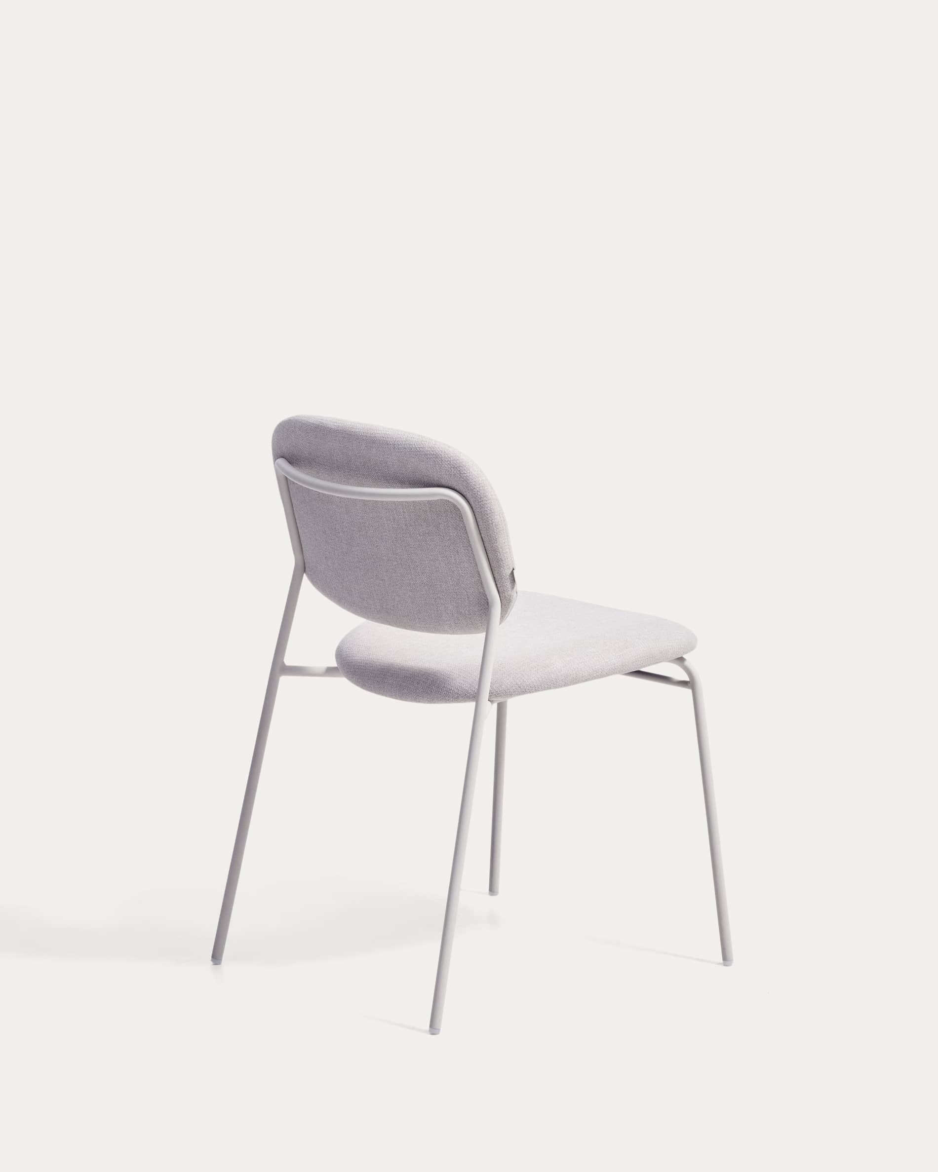 Meli stackable chair in beige chenille with beige metal legs FSC Mix Credit