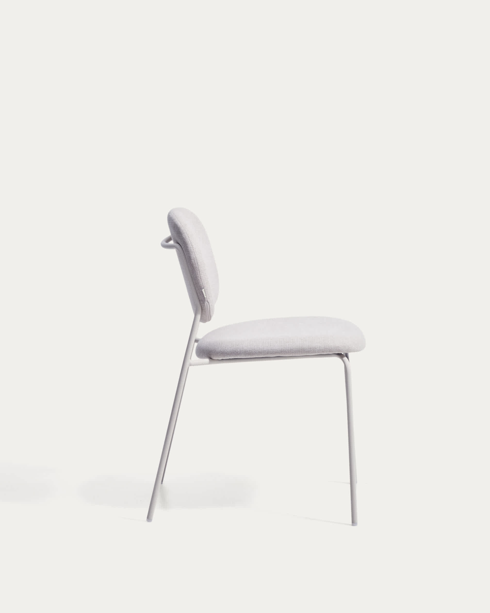 Meli stackable chair in beige chenille with beige metal legs FSC Mix Credit