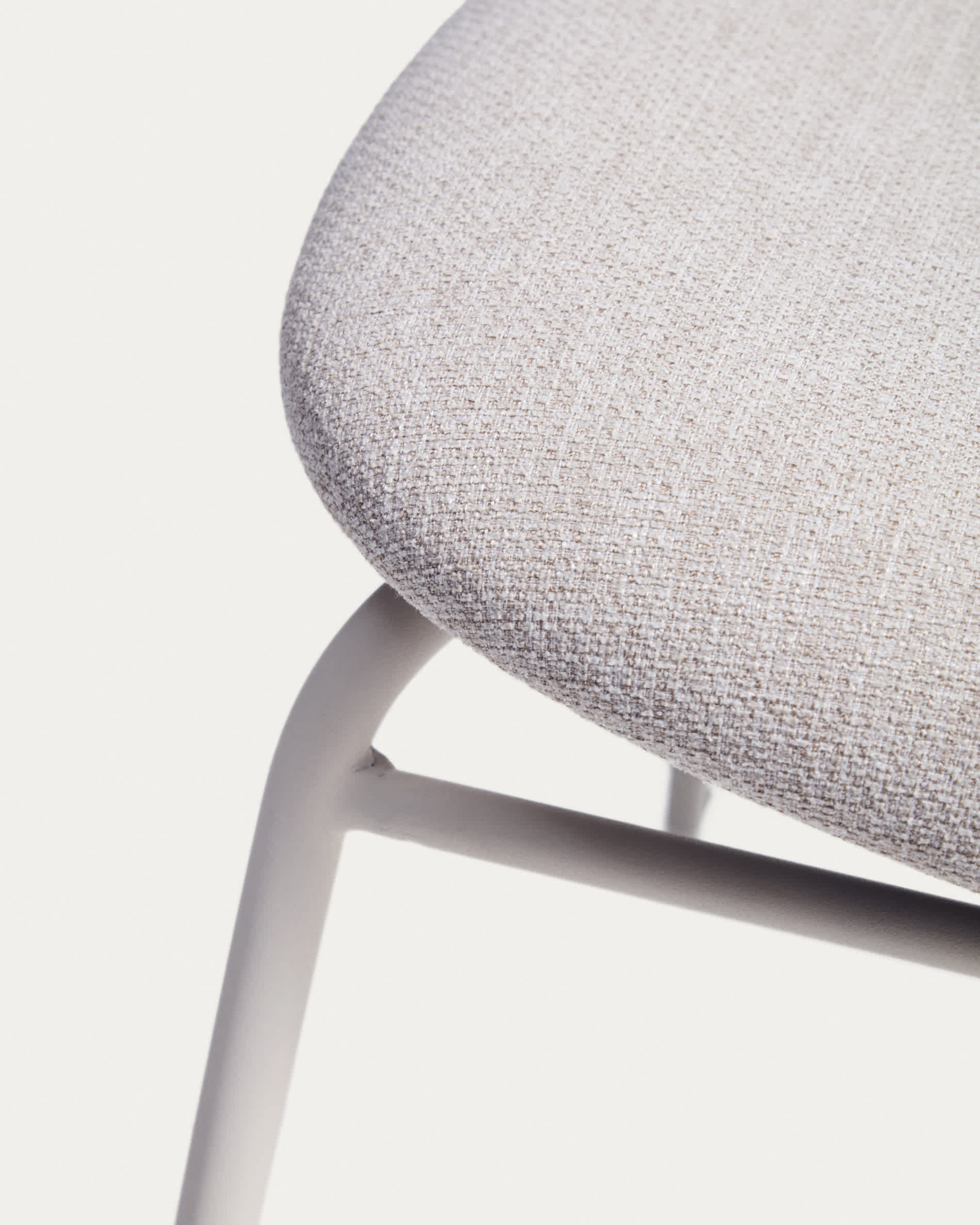 Meli stackable chair in beige chenille with beige metal legs FSC Mix Credit