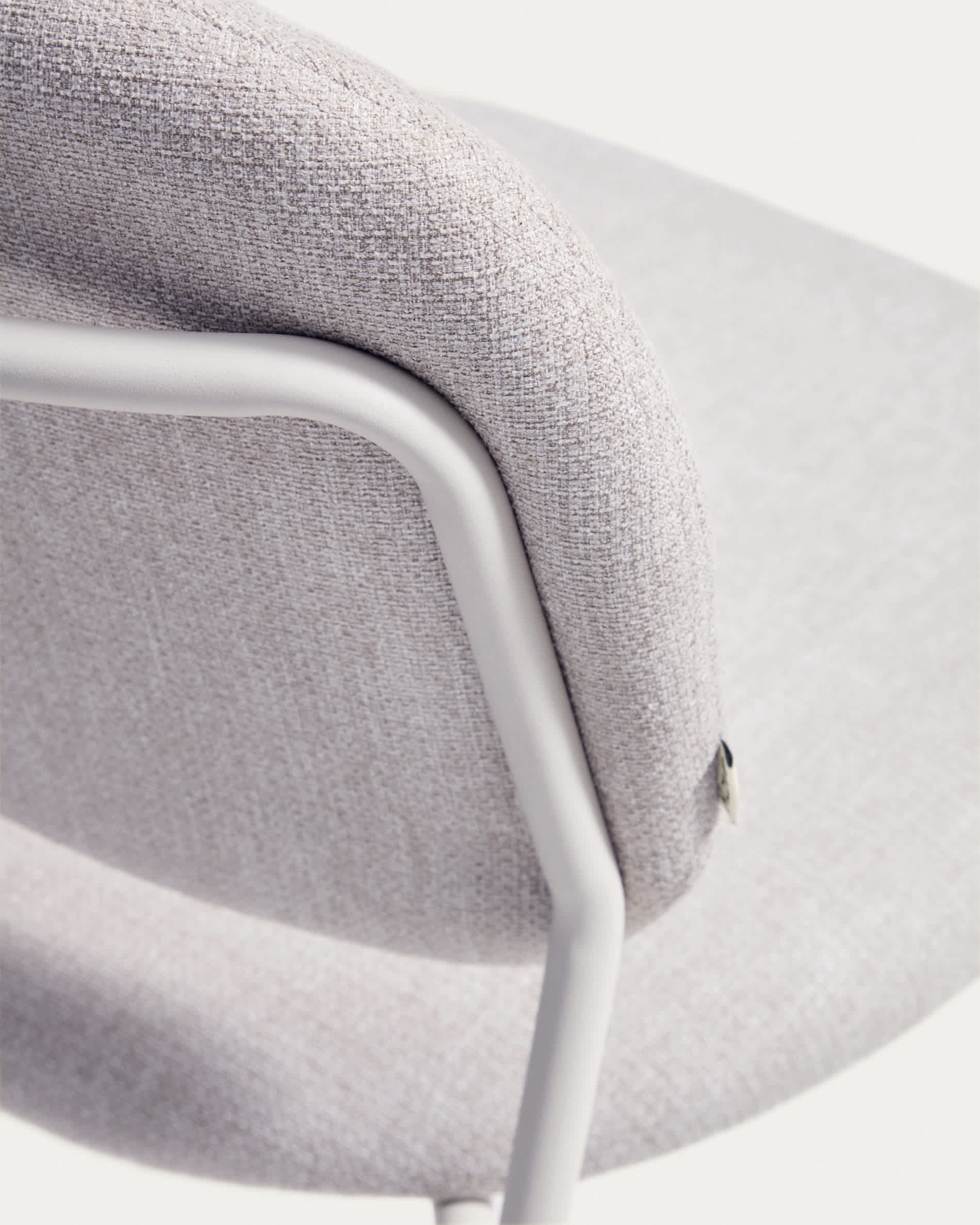 Meli stackable chair in beige chenille with beige metal legs FSC Mix Credit