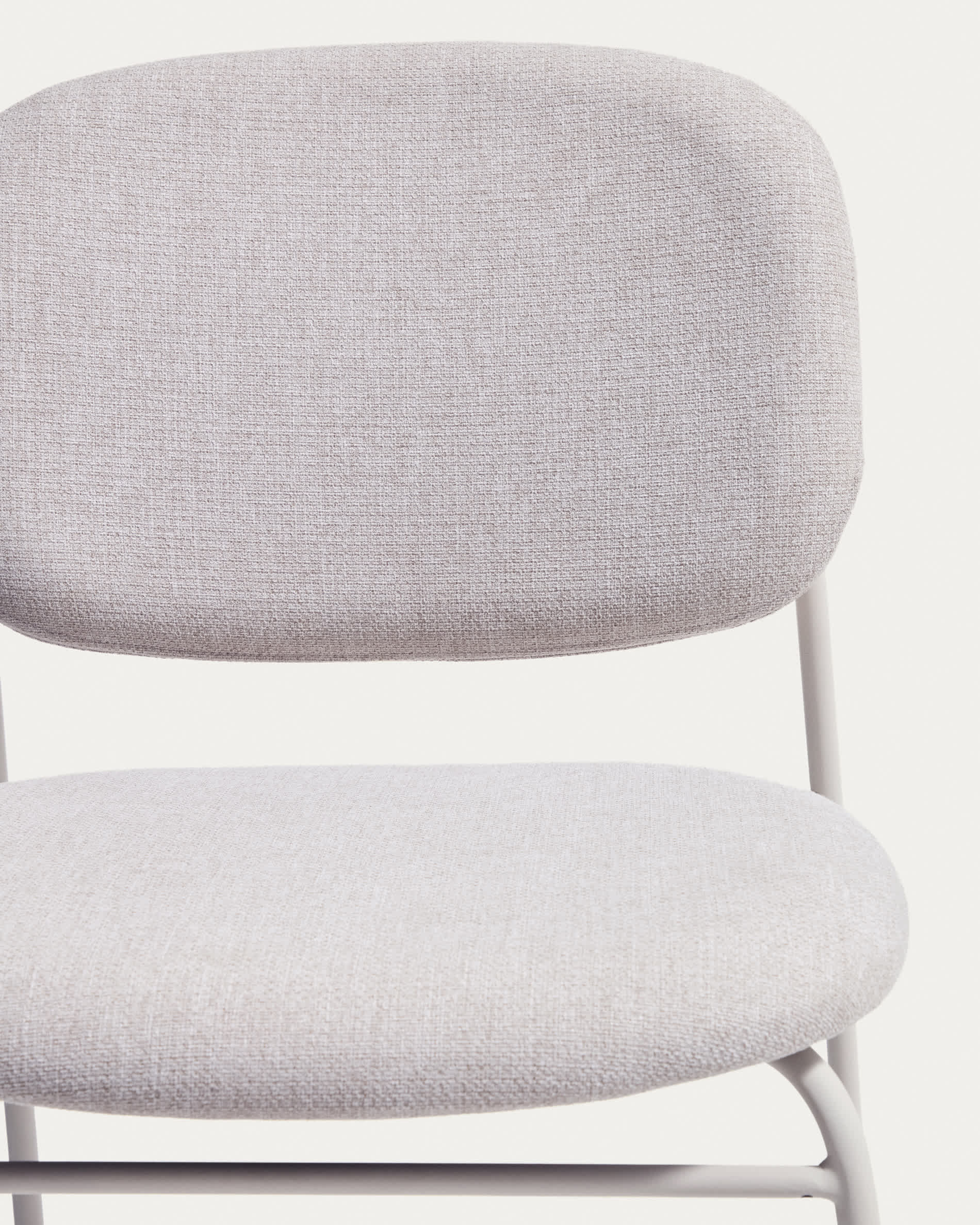 Meli stackable chair in beige chenille with beige metal legs FSC Mix Credit